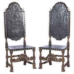 PAIR OF HIGH-BACKED CHAIRS Portuguese, 19th Century