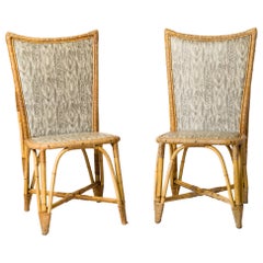 Pair of High-Backed Rattan Chairs with a Trapezoidal Shape - France 1950's