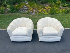 Pair of High End Post Modern Scalloped Swivel Chairs by Sherrill Furniture Co.