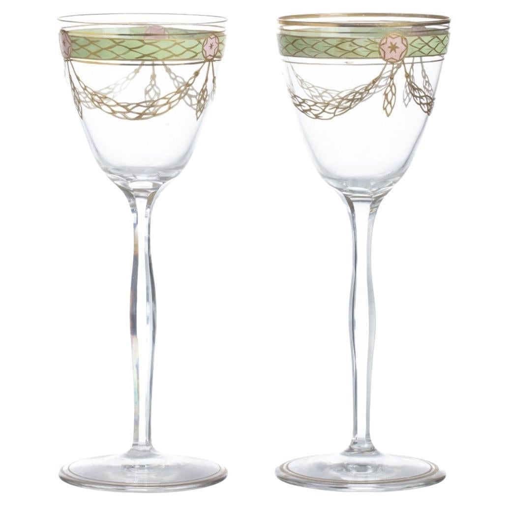 Pair of High French Foot Art Deco Cups