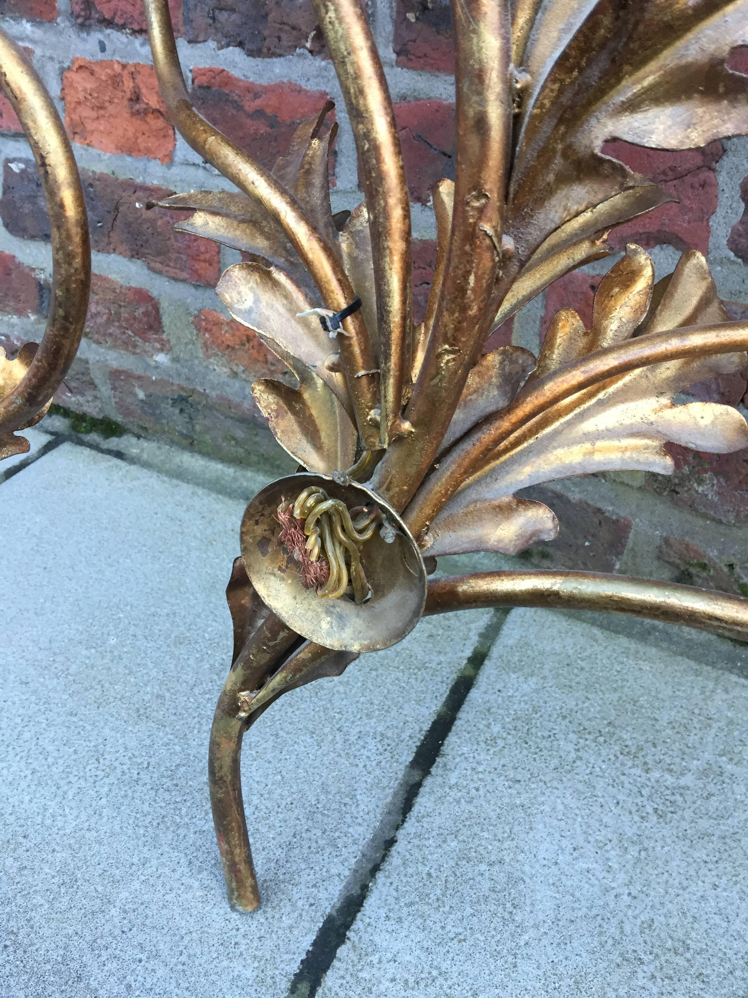 Pair of High Gilt Metal Sconces, circa 1970 For Sale 3