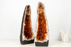 Pair of High-Grade Citrine Geode Cathedrals with Deep Orange Druzy