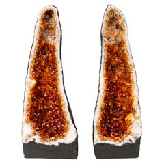 Pair of High-Grade Citrine Geode Cathedrals with Deep Orange Druzy