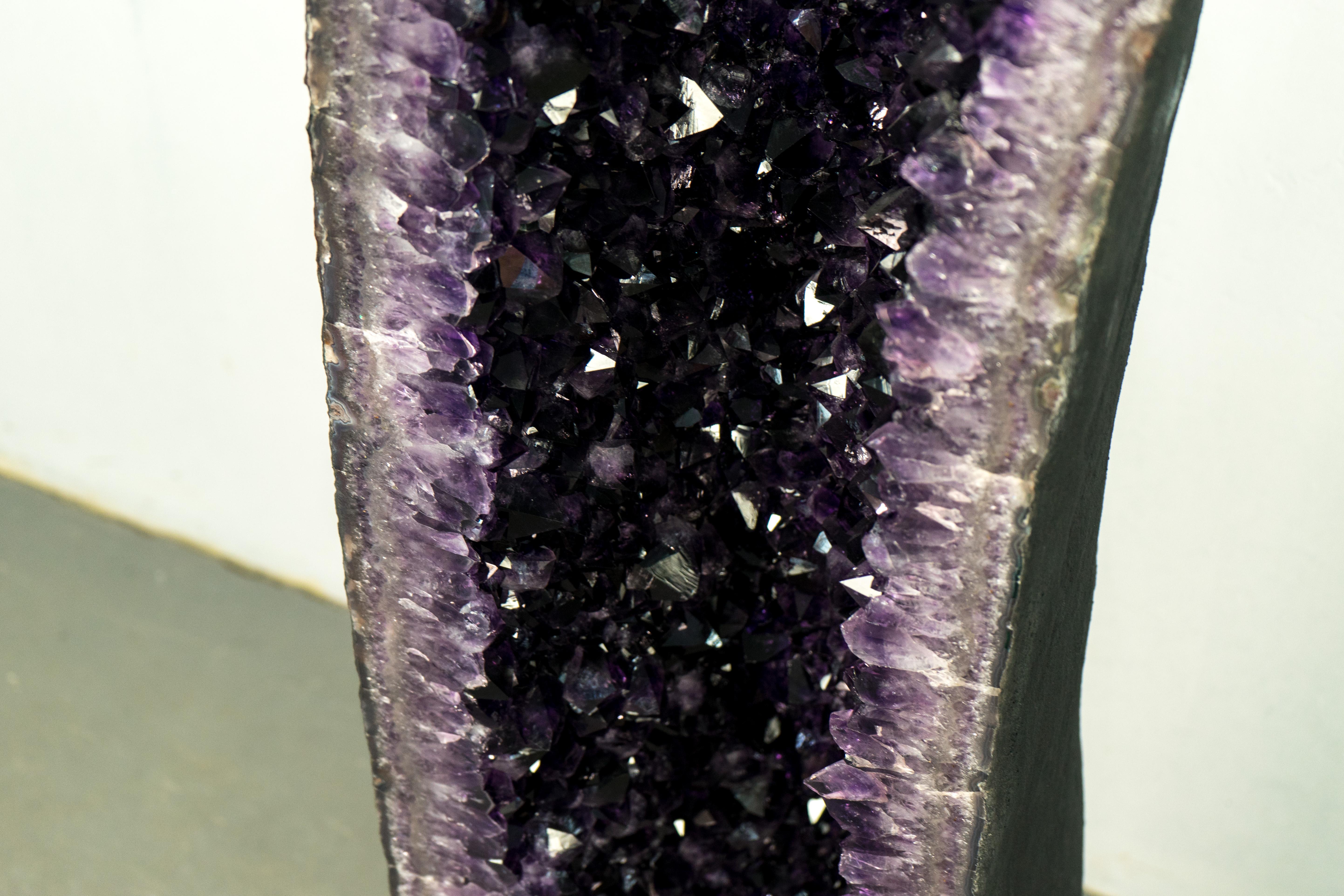 Pair of High-Grade Giant Amethyst Cathedral Geodes with Calcite - 6 Ft Tall For Sale 5