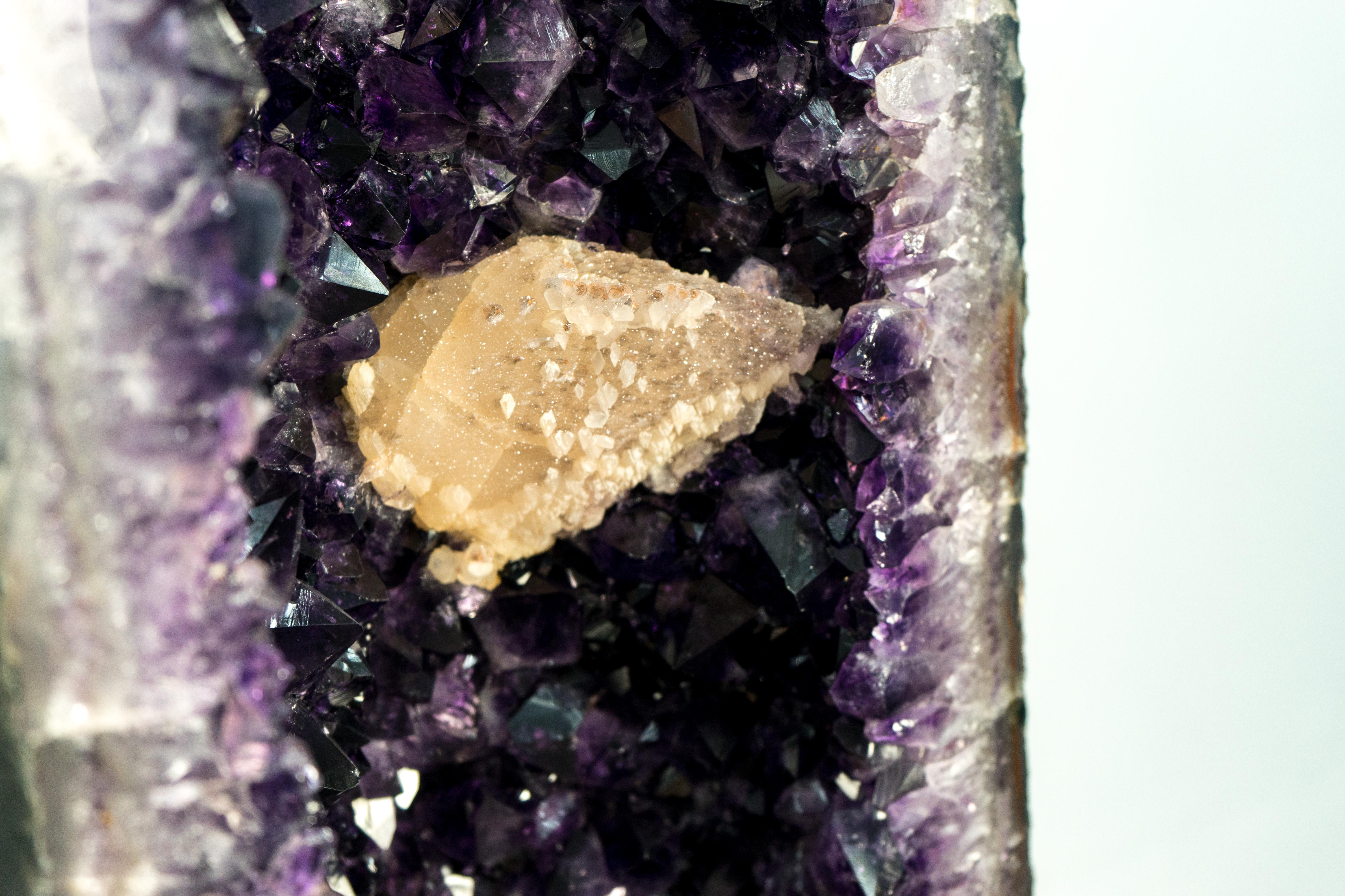 Pair of High-Grade Giant Amethyst Cathedral Geodes with Calcite - 6 Ft Tall For Sale 2