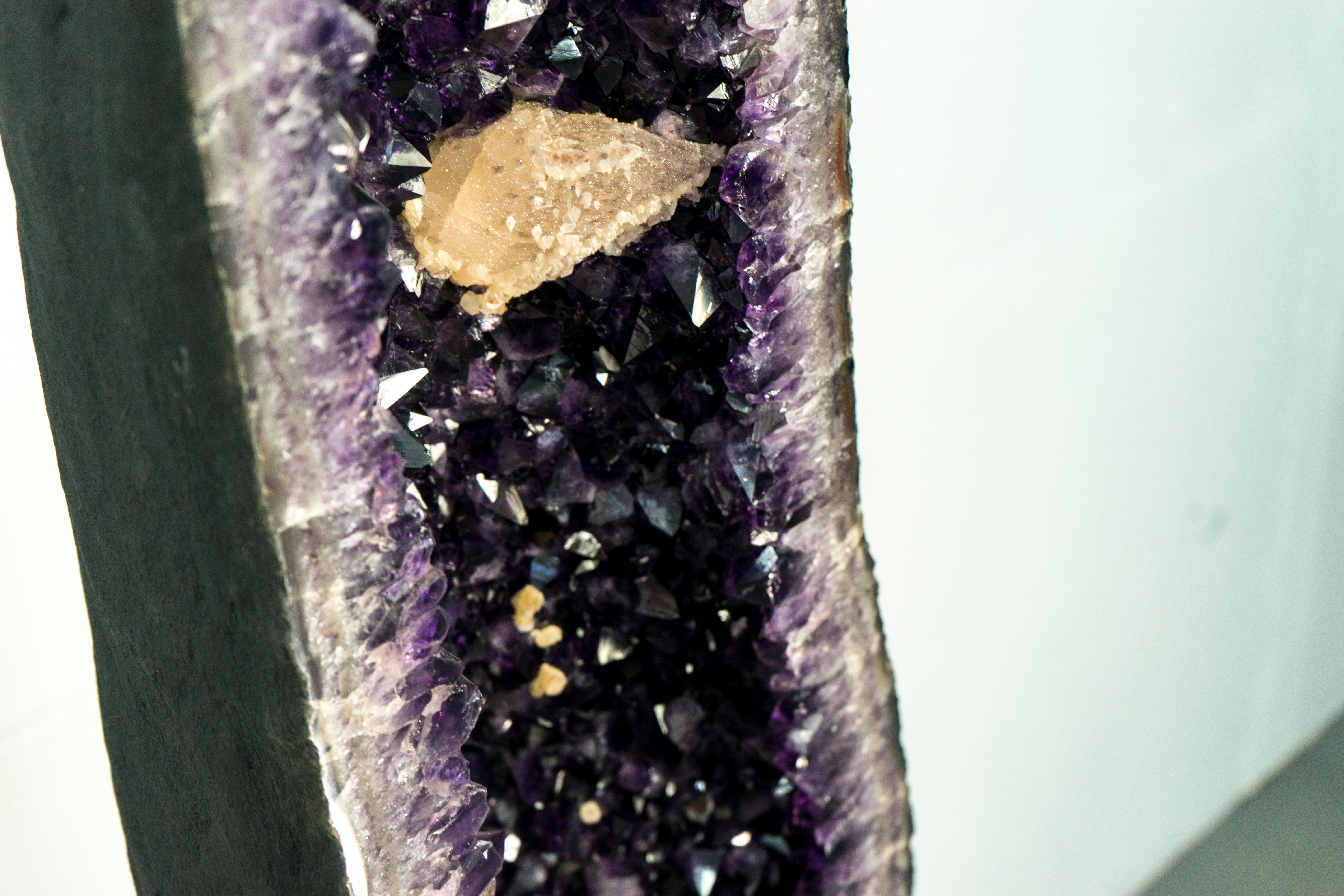 Pair of High-Grade Giant Amethyst Cathedral Geodes with Calcite - 6 Ft Tall For Sale 3