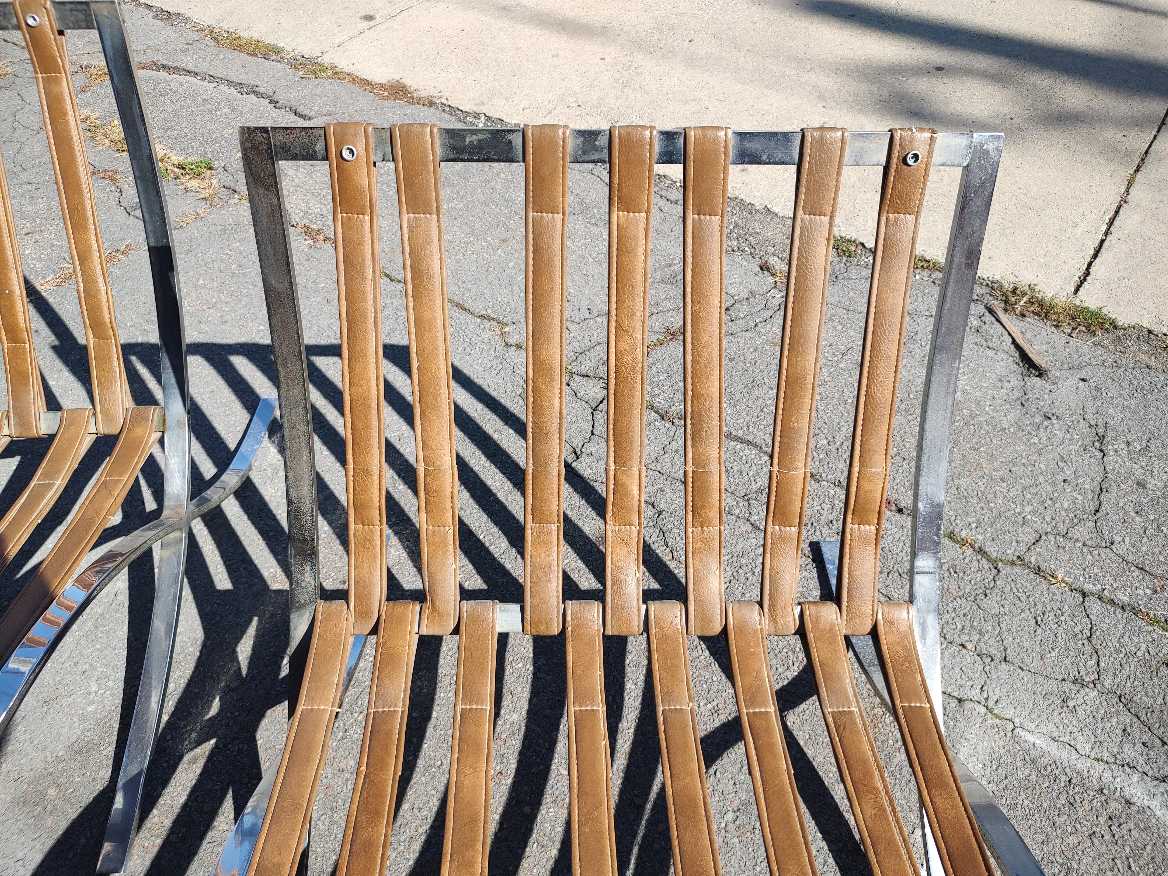 Mid-20th Century Pair of High Quality Barcelona Lounge Chairs with Brown Naughahyde Vinyl Seats For Sale