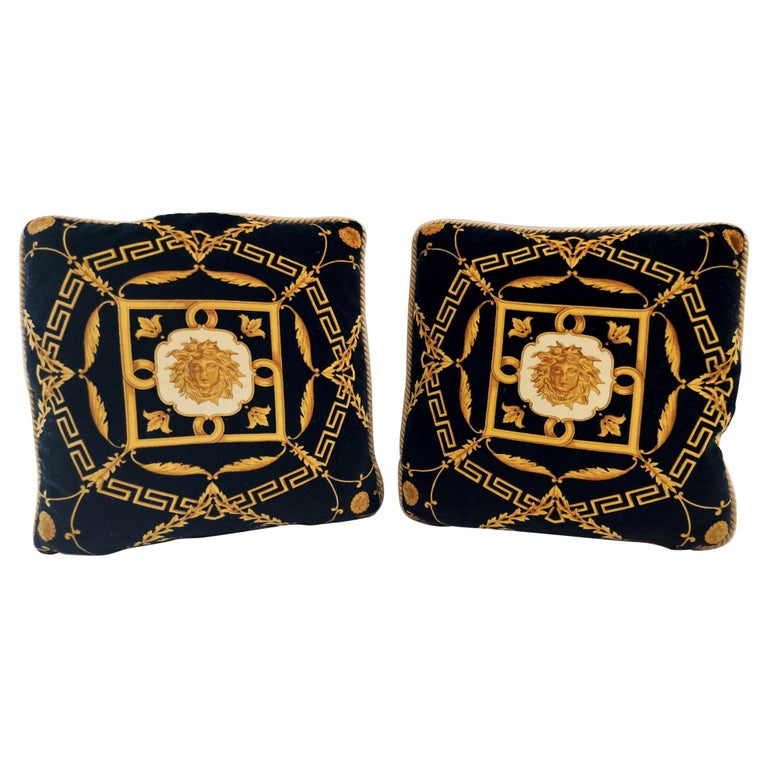 Pair of High-Quality Black Throw Pillows by Gianni Versace, Italy