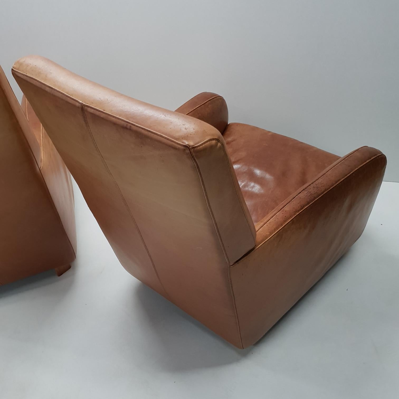 Pair of High Quality Cognac Leather Lounge Chairs by Molinari 'Marked', 1990s 7