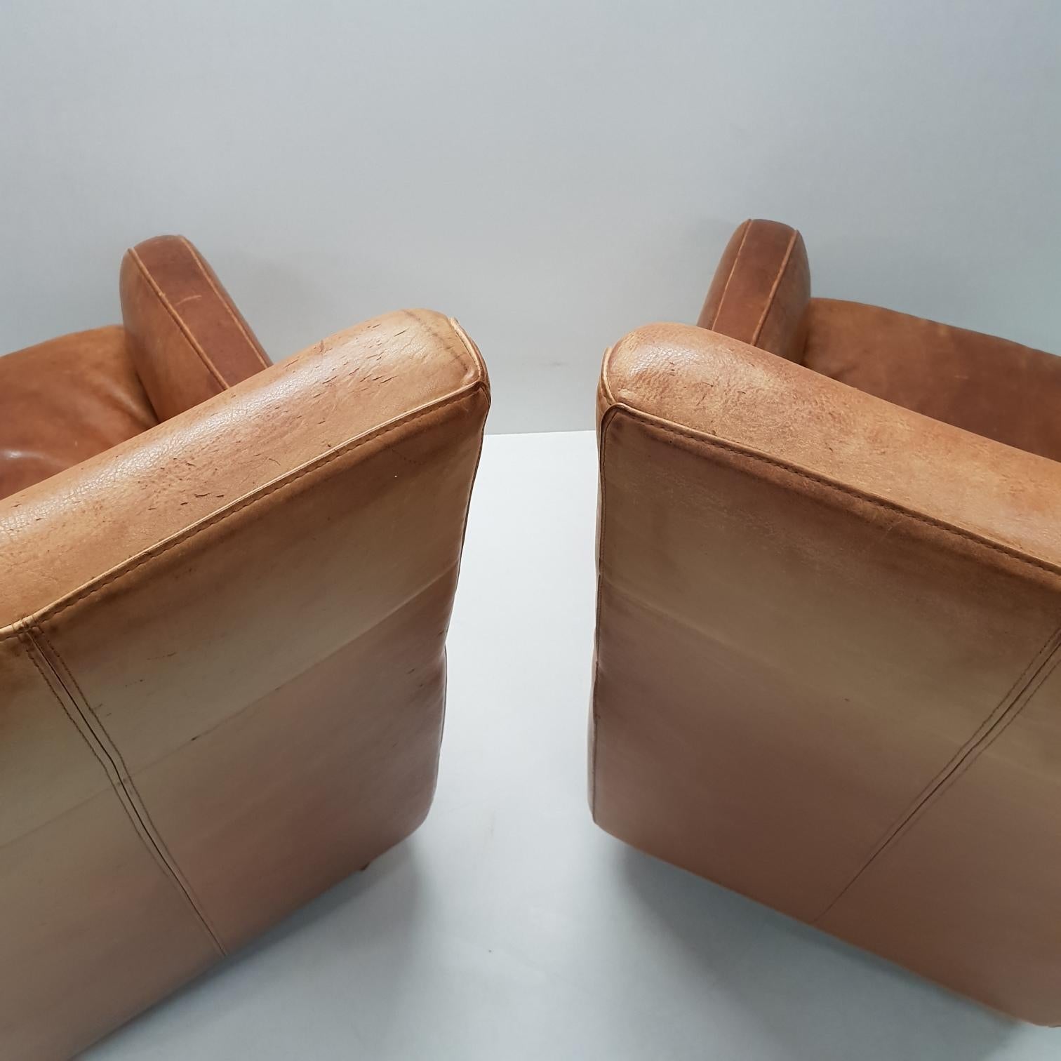 Pair of High Quality Cognac Leather Lounge Chairs by Molinari 'Marked', 1990s 3