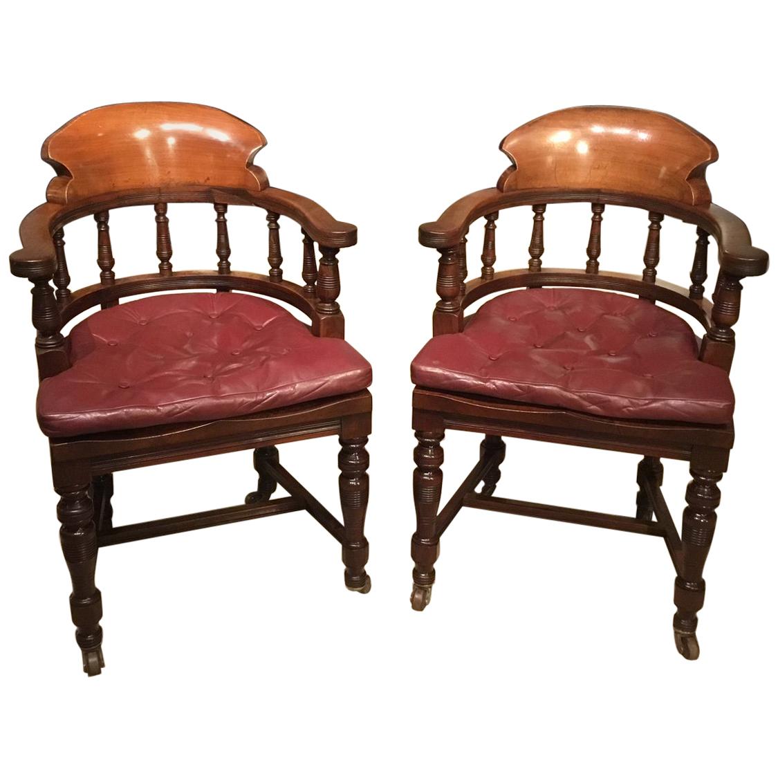 Pair of High Quality Mahogany Late Victorian Period Desk Armchairs For Sale