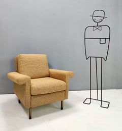 Pair of High-Quality Vintage Honey Yellow Fabric Armchairs, Italy