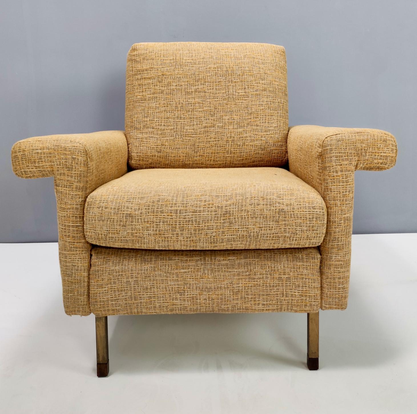 Italian Pair of High-Quality Vintage Honey Yellow Fabric Armchairs, Italy