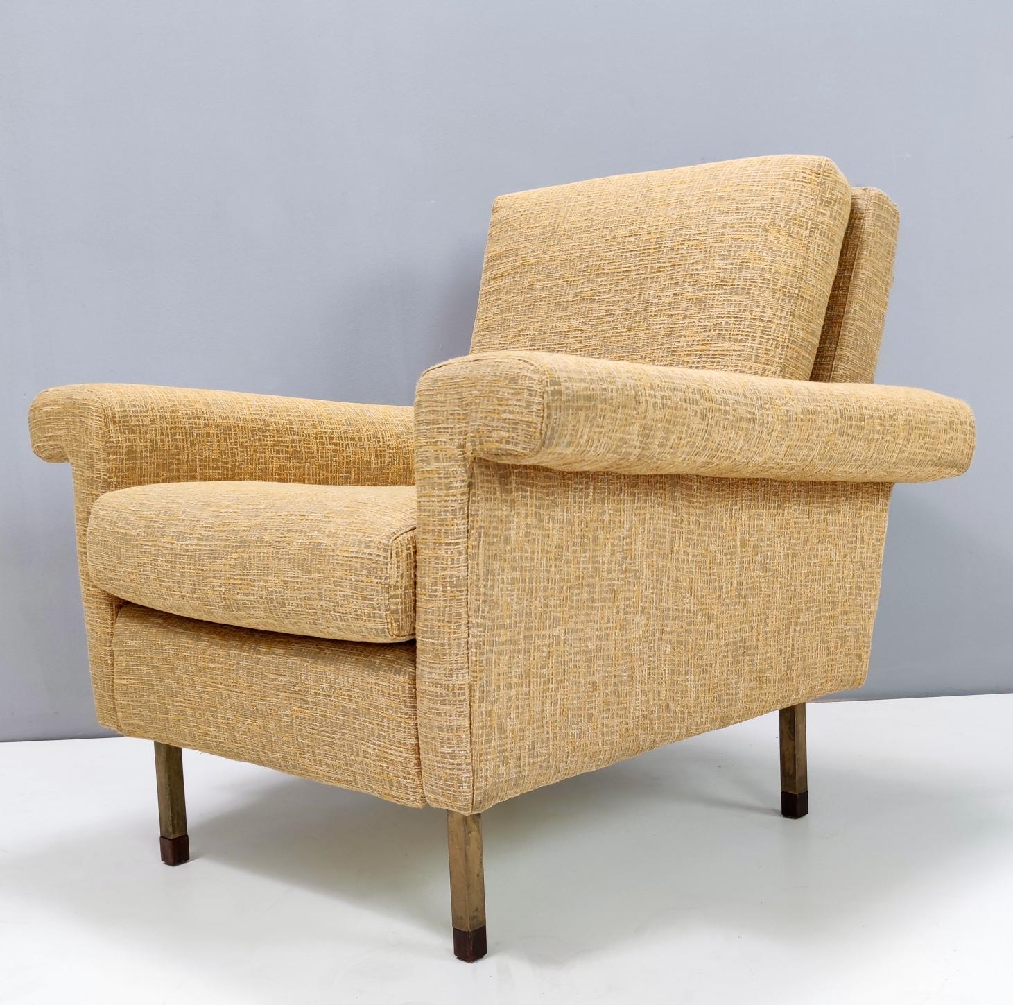 Varnished Pair of High-Quality Vintage Honey Yellow Fabric Armchairs, Italy