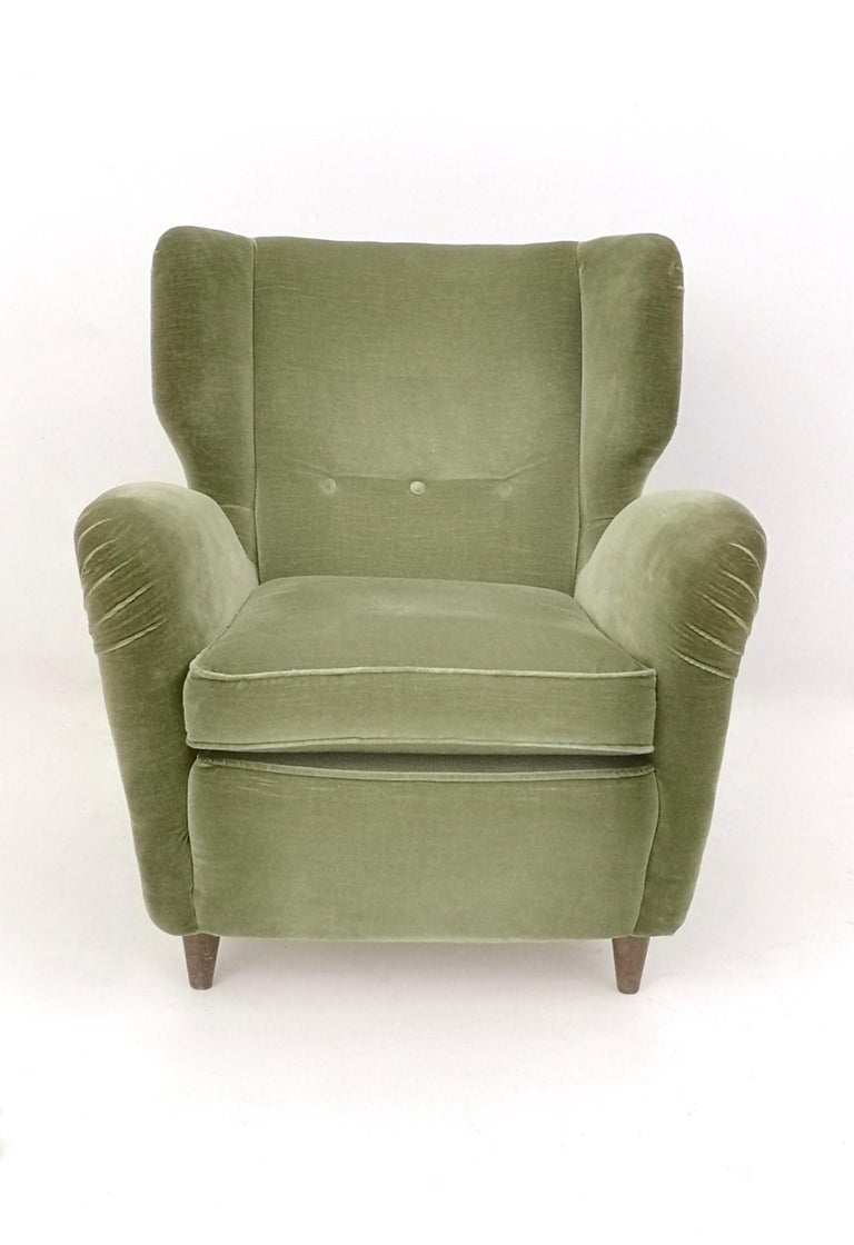 Pair of HighQuality Olive Green Velvet Armchairs, Italy, 1950s at 1stDibs