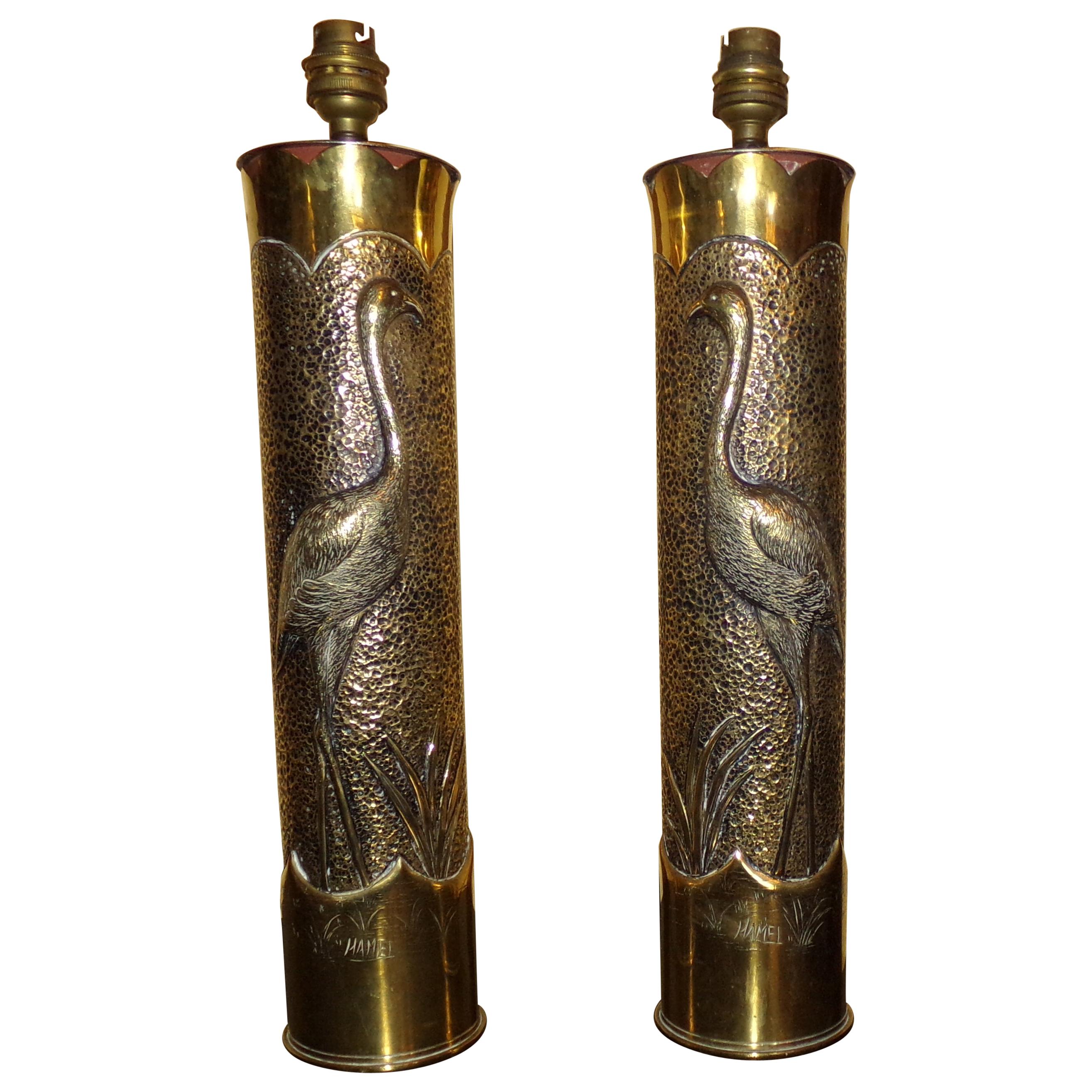 Pair of High Quality Signed Trench Art Shell Cases, circa 1917 For Sale