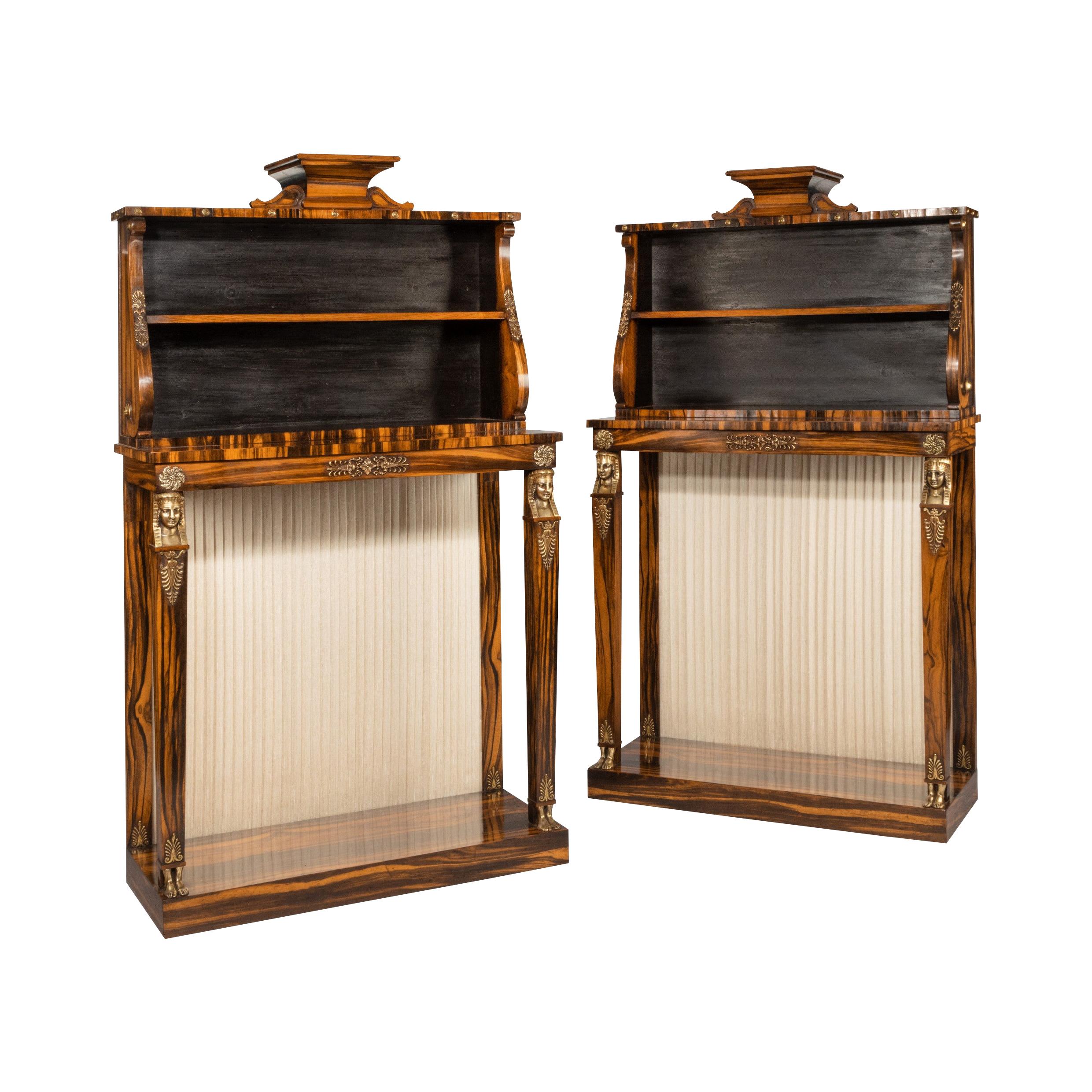 Pair of High Regency Coromandel and Ormolu Bookcase Console Tables For Sale