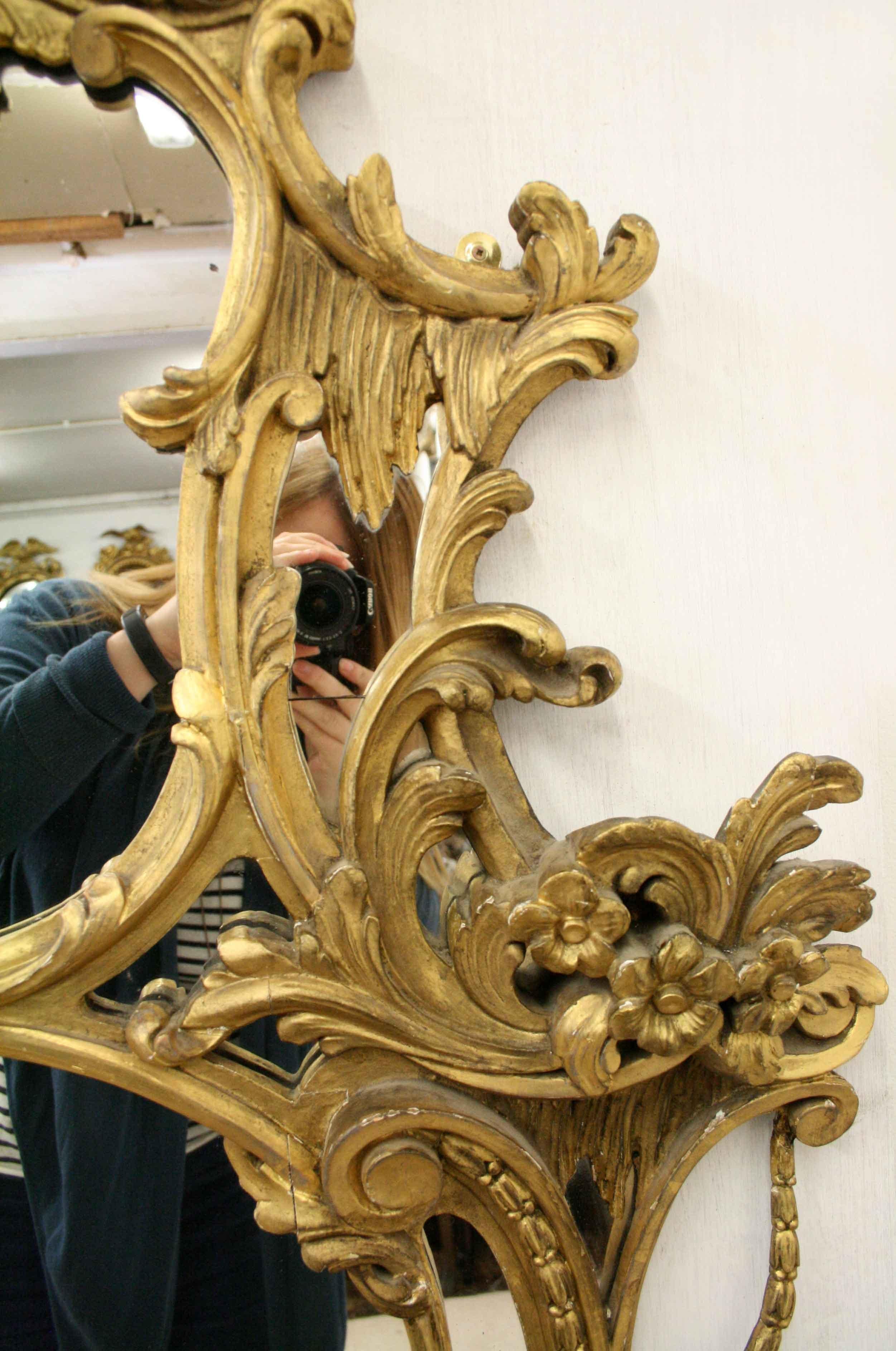 Mid-19th Century Pair of High Rococo Style Gilded Mirrors, circa 1860 For Sale