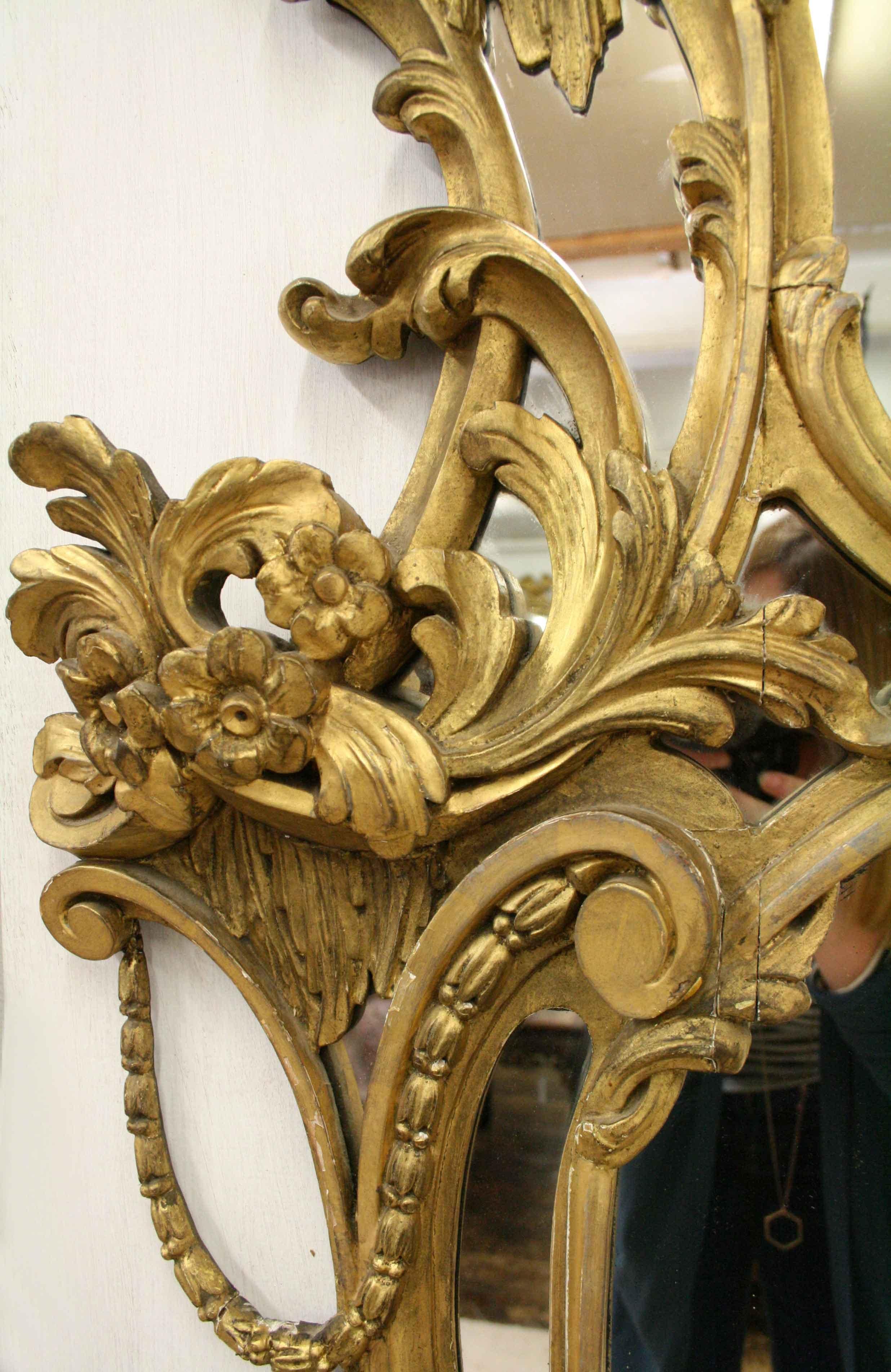Giltwood Pair of High Rococo Style Gilded Mirrors, circa 1860 For Sale