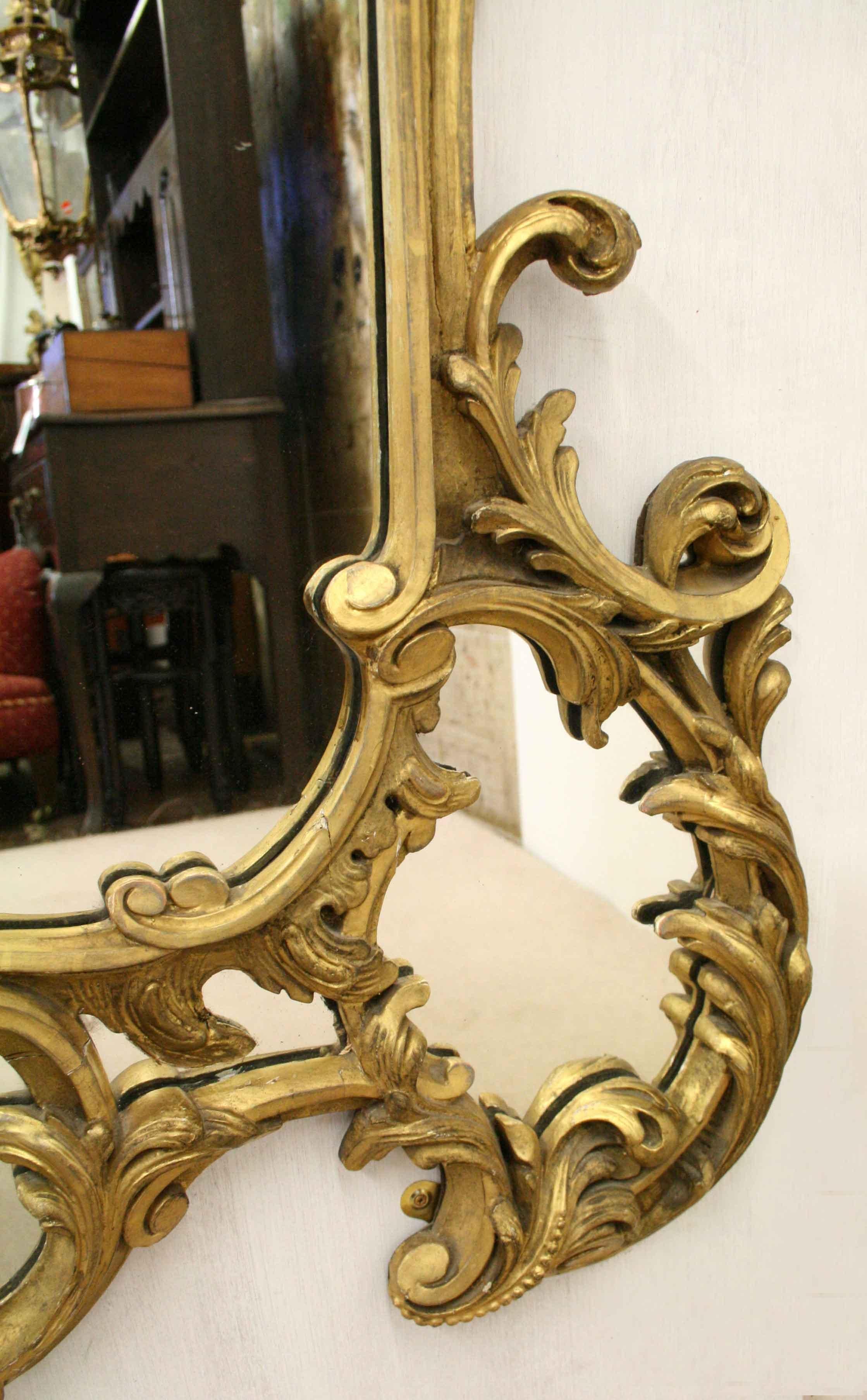 Pair of High Rococo Style Gilded Mirrors, circa 1860 For Sale 2