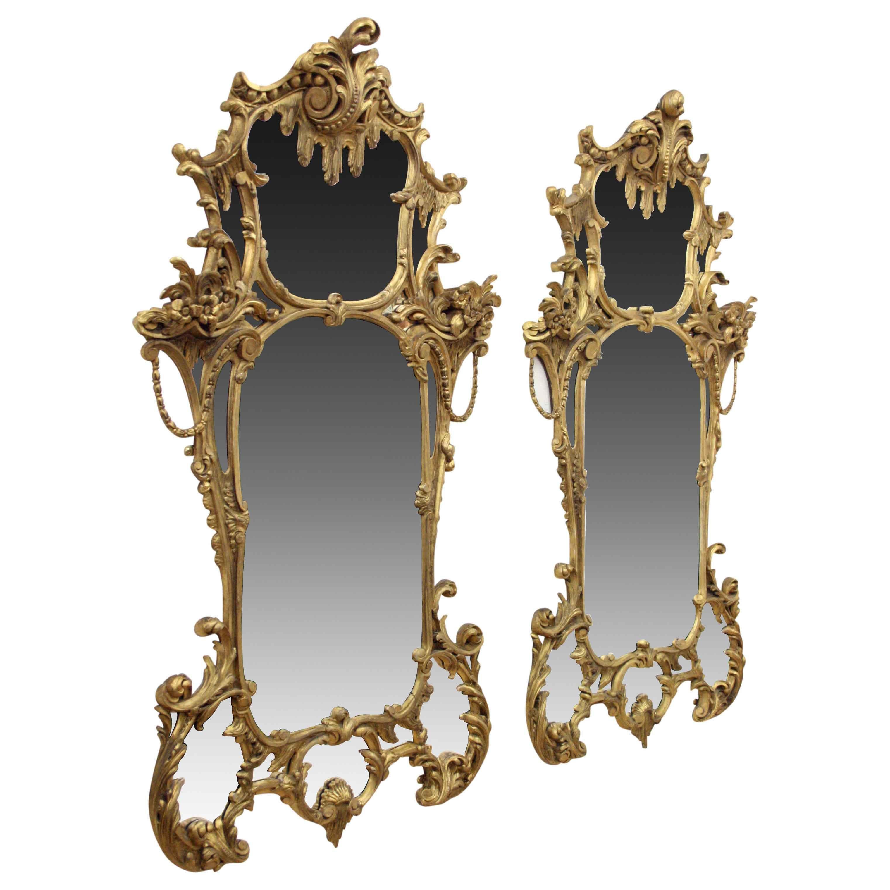 Pair of High Rococo Style Gilded Mirrors, circa 1860 For Sale