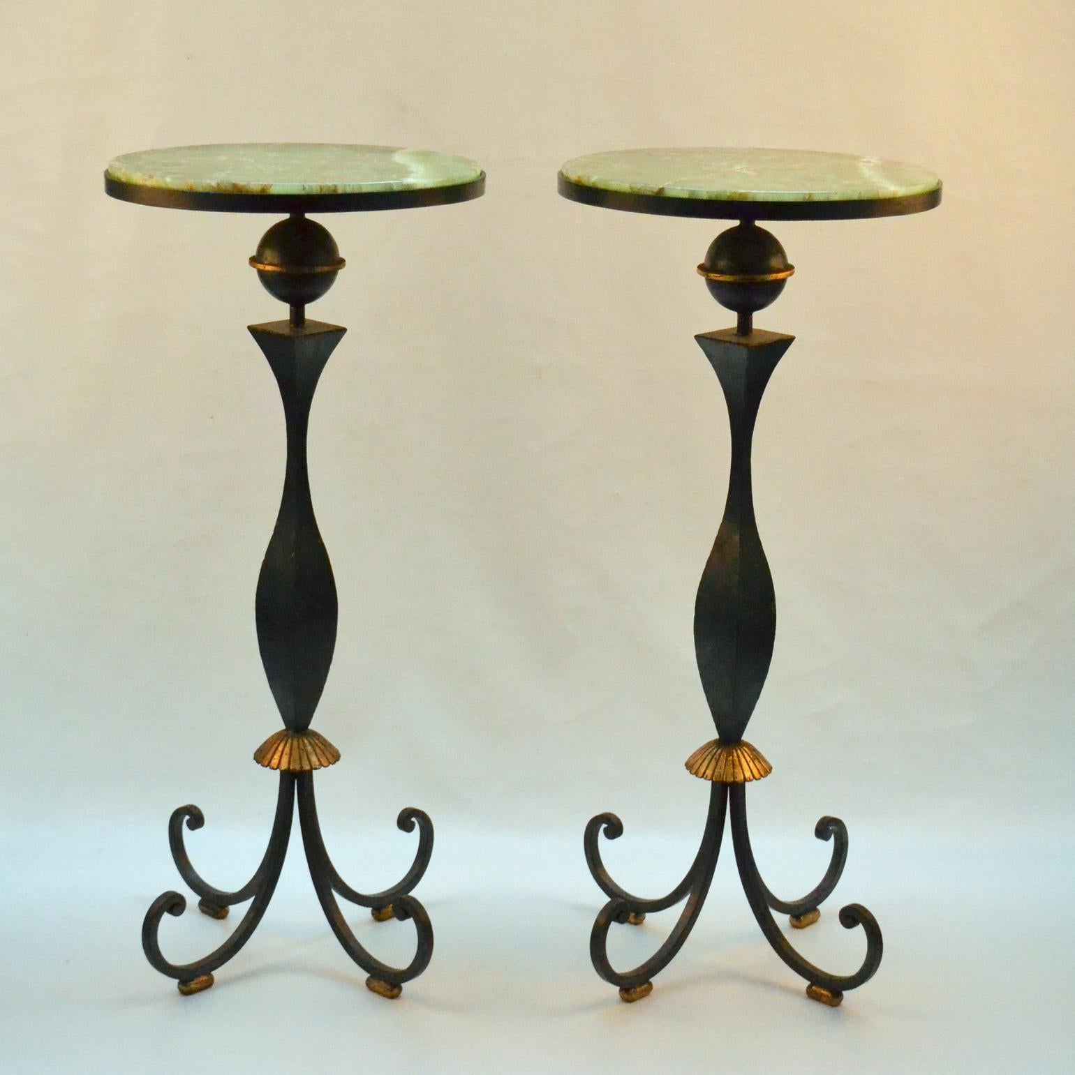 French Pair of High Side Tables by Gilbert Poillerat, France, 1940's