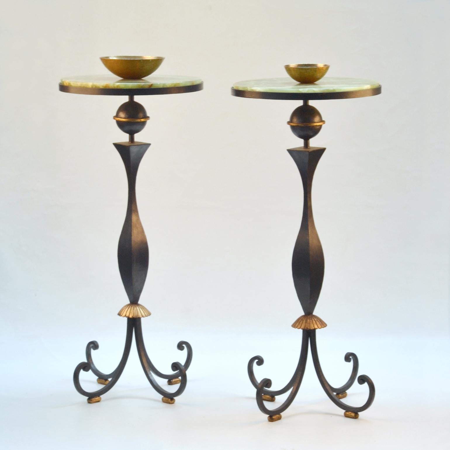 Gilt Pair of High Side Tables by Gilbert Poillerat, France, 1940's