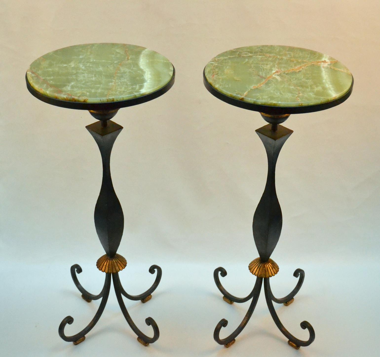 Mid-20th Century Pair of High Side Tables by Gilbert Poillerat, France, 1940's