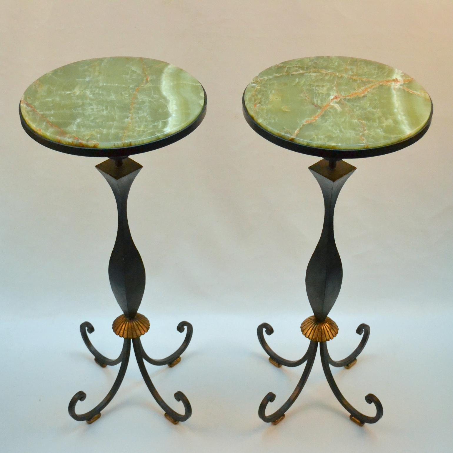 Wrought Iron Pair of High Side Tables by Gilbert Poillerat, France, 1940's