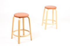 Pair of High Stools, Patinated Leather by Alvar Aalto, Findland, Midcentury