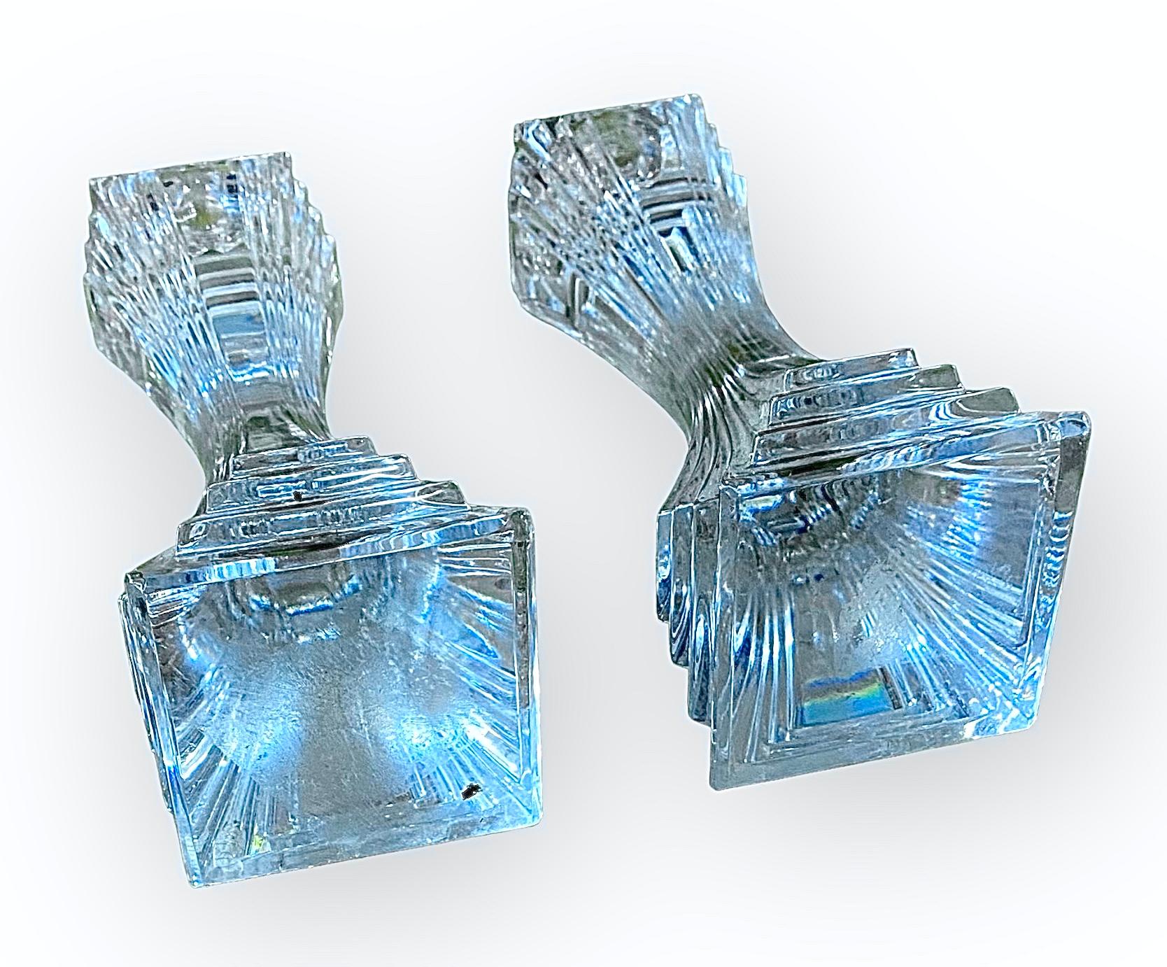 Pair Of High Style Art Deco Crystal Candlesticks 5