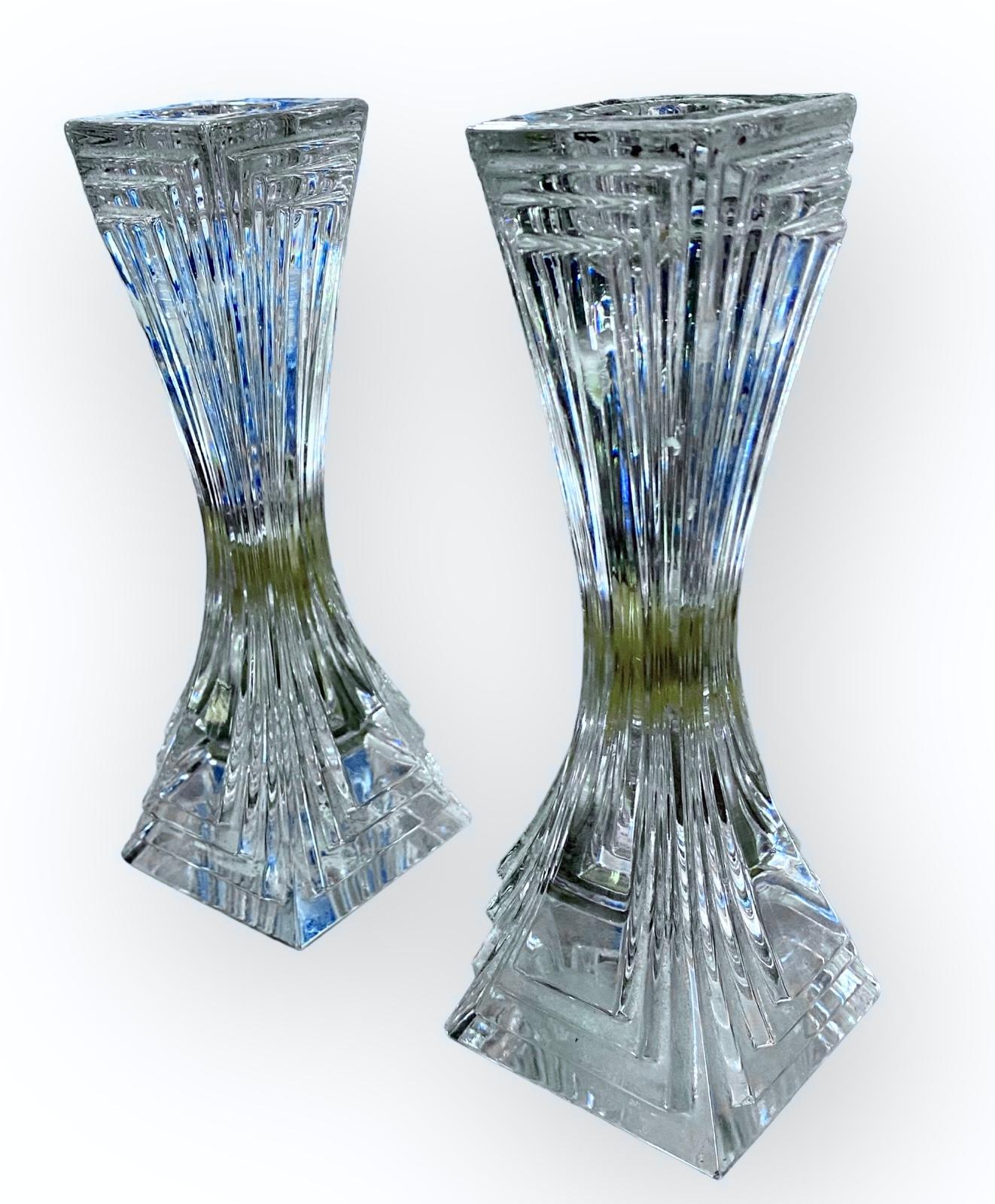 Pair Of High Style Art Deco Crystal Candlesticks 7