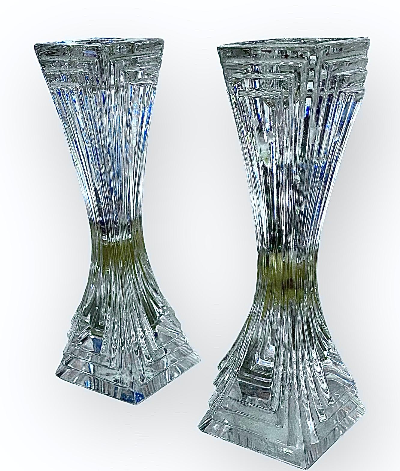 Pair Of High Style Art Deco Crystal Candlesticks 8