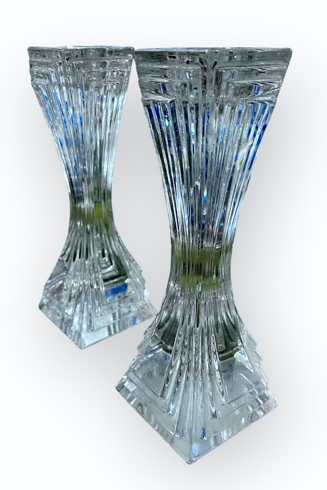 Czech Pair Of High Style Art Deco Crystal Candlesticks