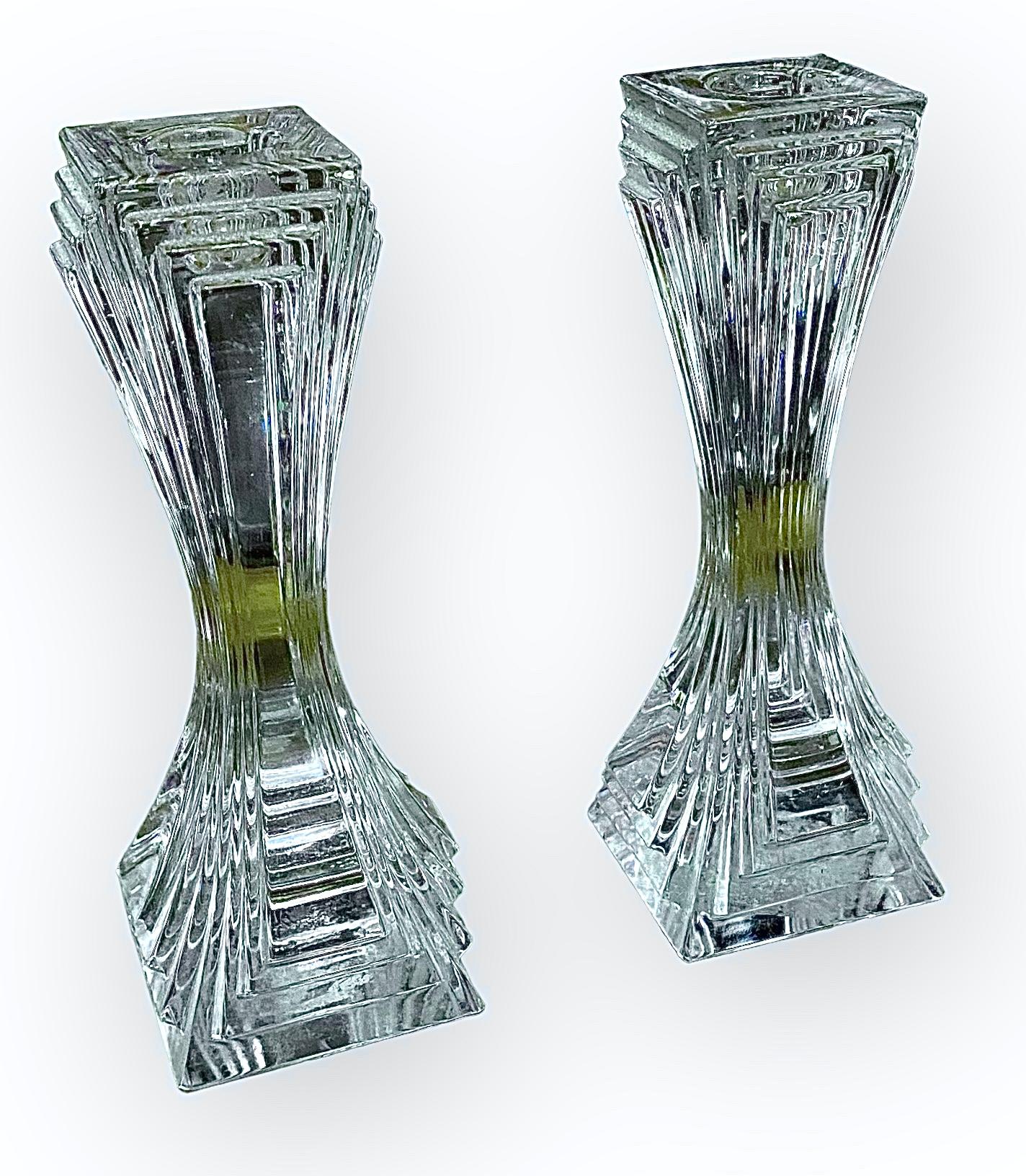 Pair Of High Style Art Deco Crystal Candlesticks In Good Condition In New Orleans, LA