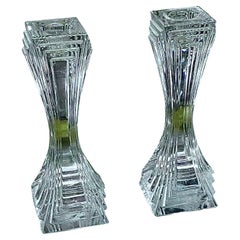 Vintage Pair Of High Style Art Deco Crystal Candlesticks