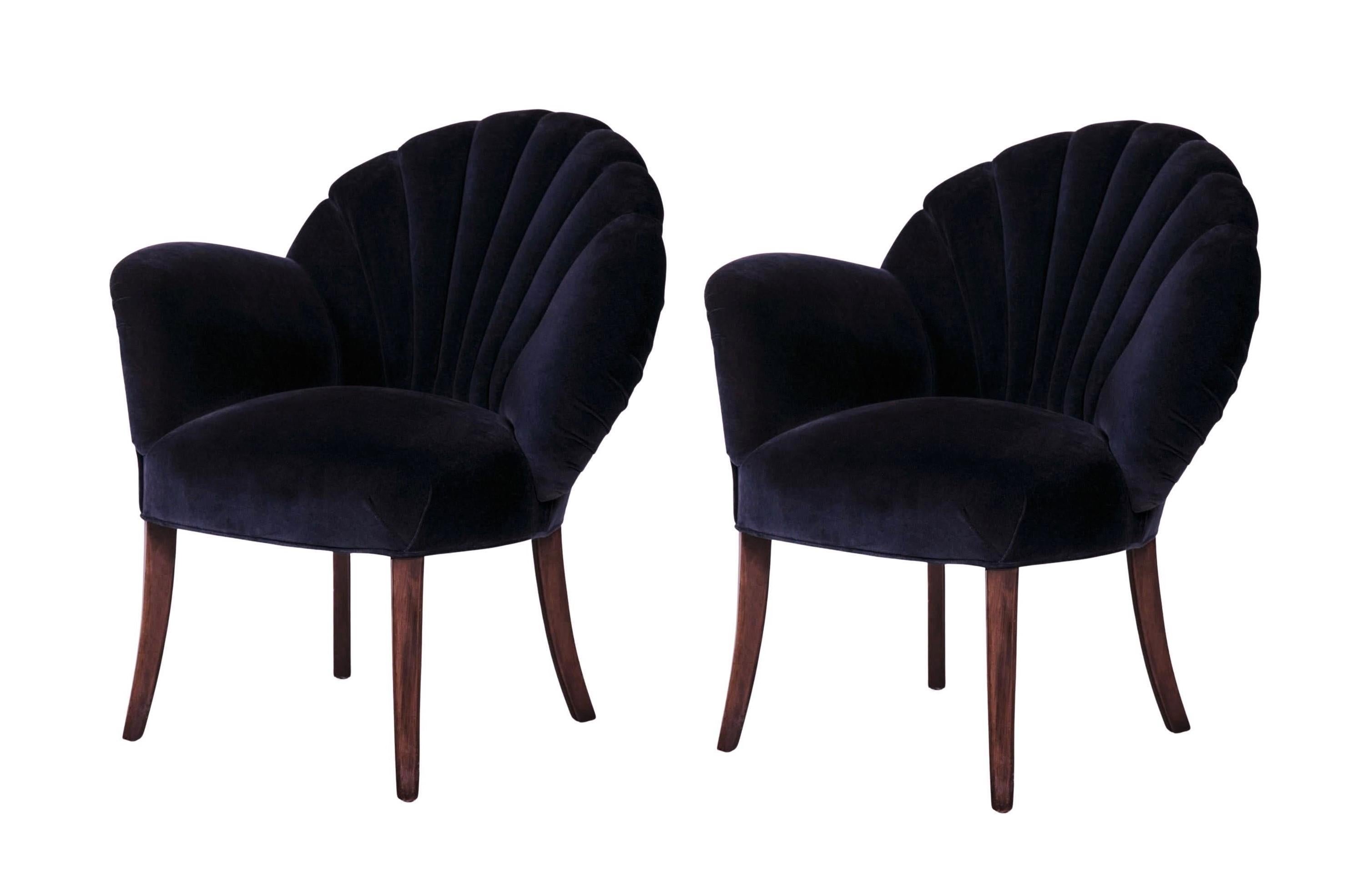 20ième siècle Paire de chaises d'appoint à dossier en éventail Art Déco de grand style en vente