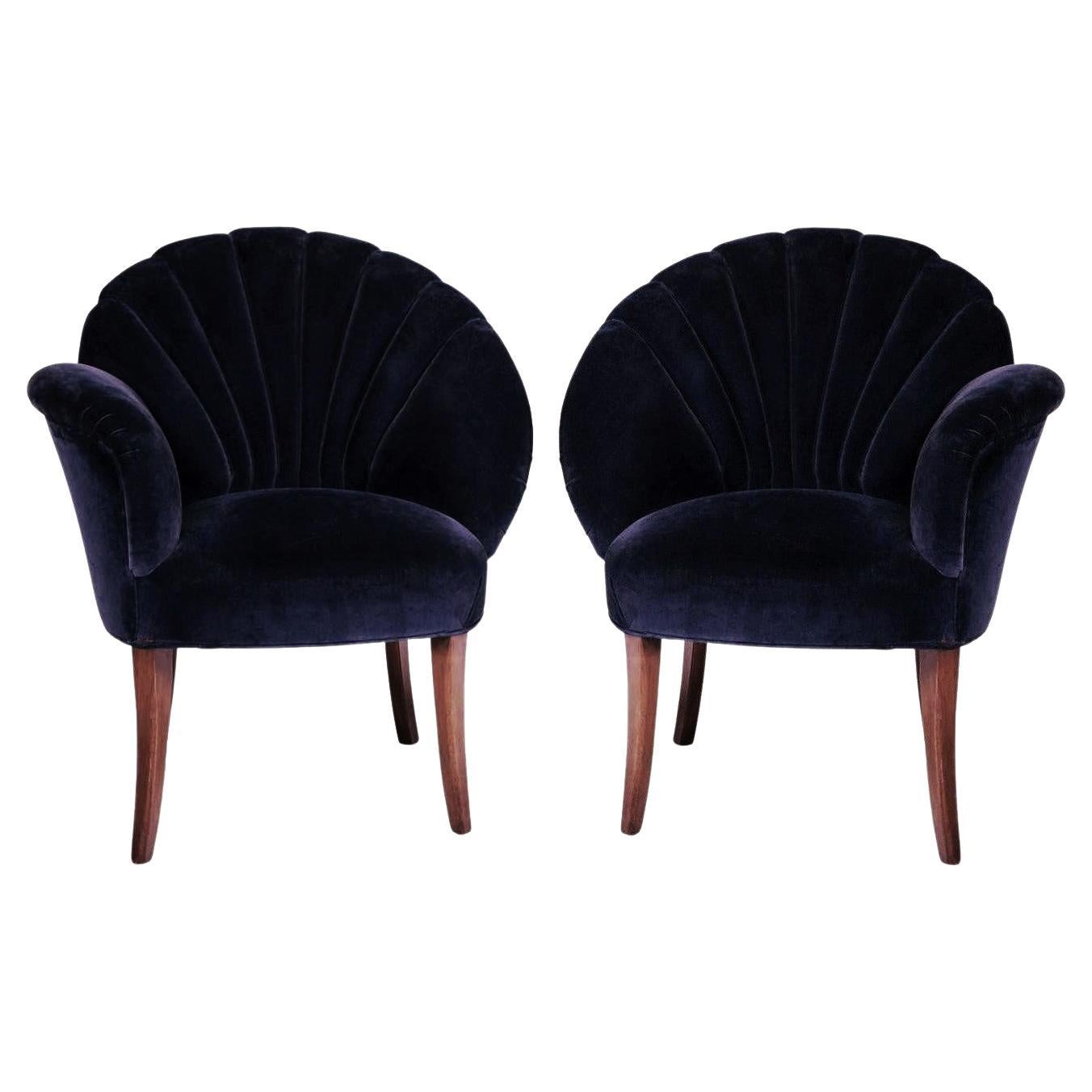 Pair of High Style Art Deco Fan Backed Side Chairs