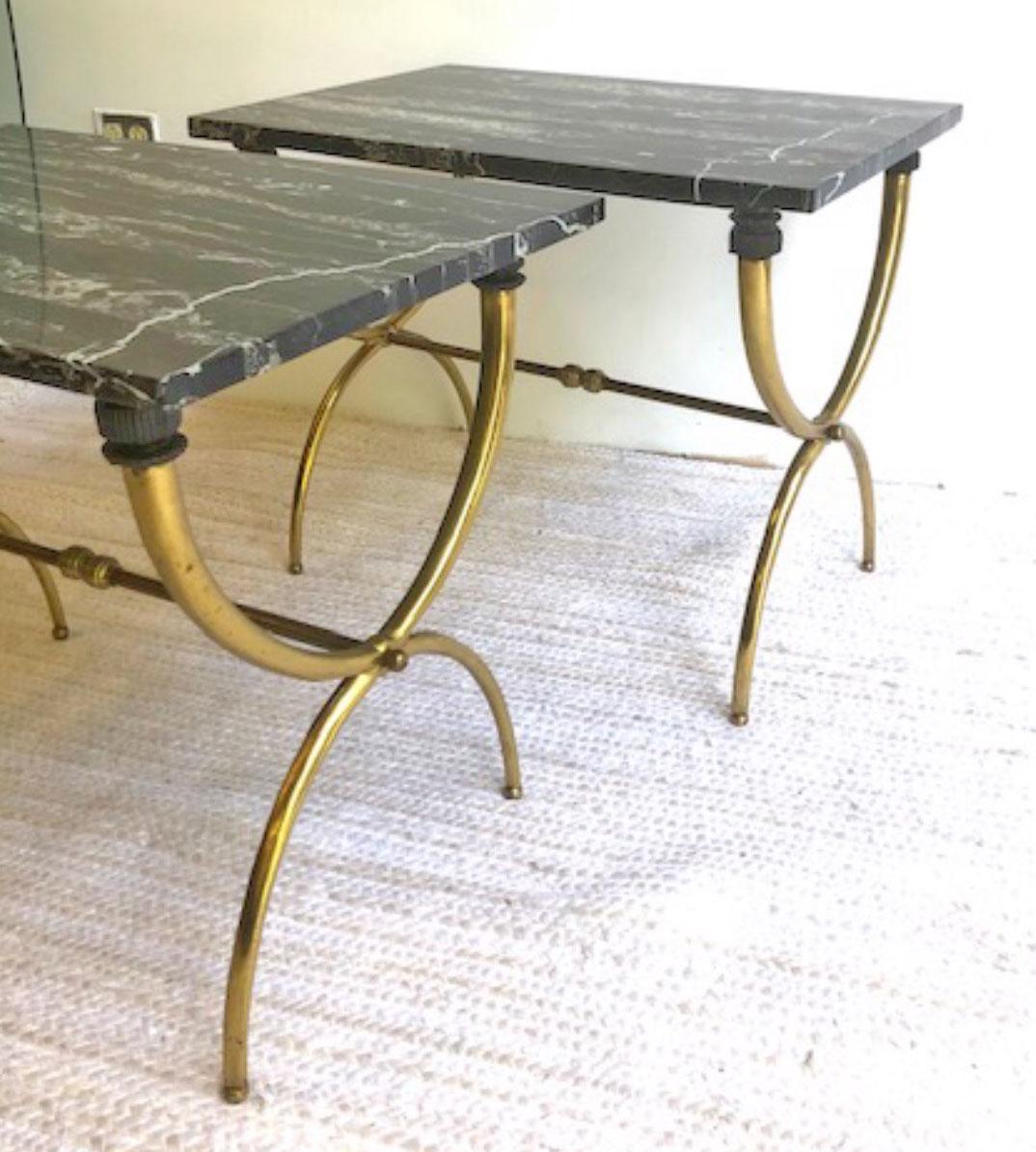 Pair of High Style Brass Based and Marble End Tables in Manner of Gio Ponti 4