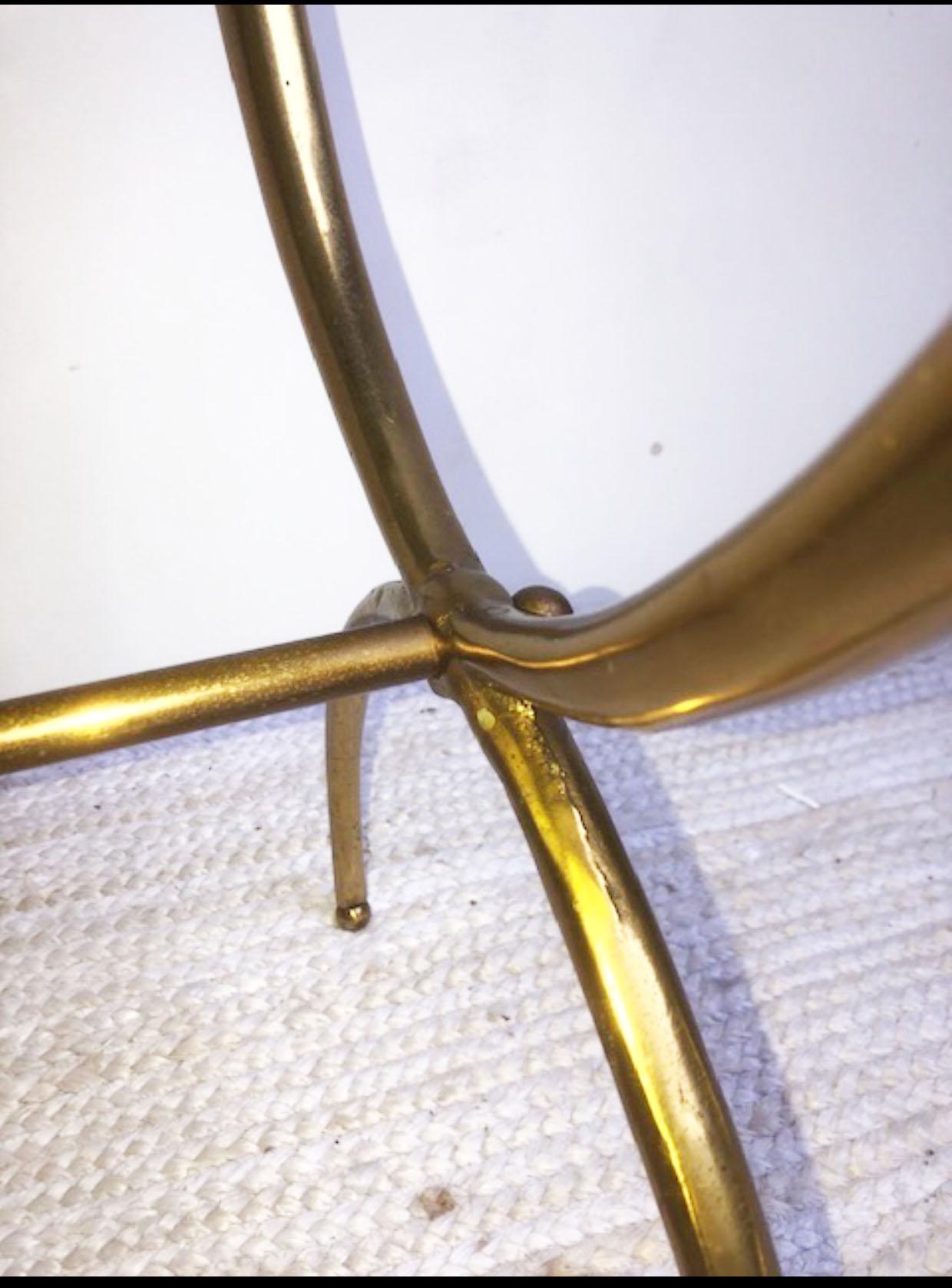 Mid-Century Modern Pair of High Style Brass Based and Marble End Tables in Manner of Gio Ponti