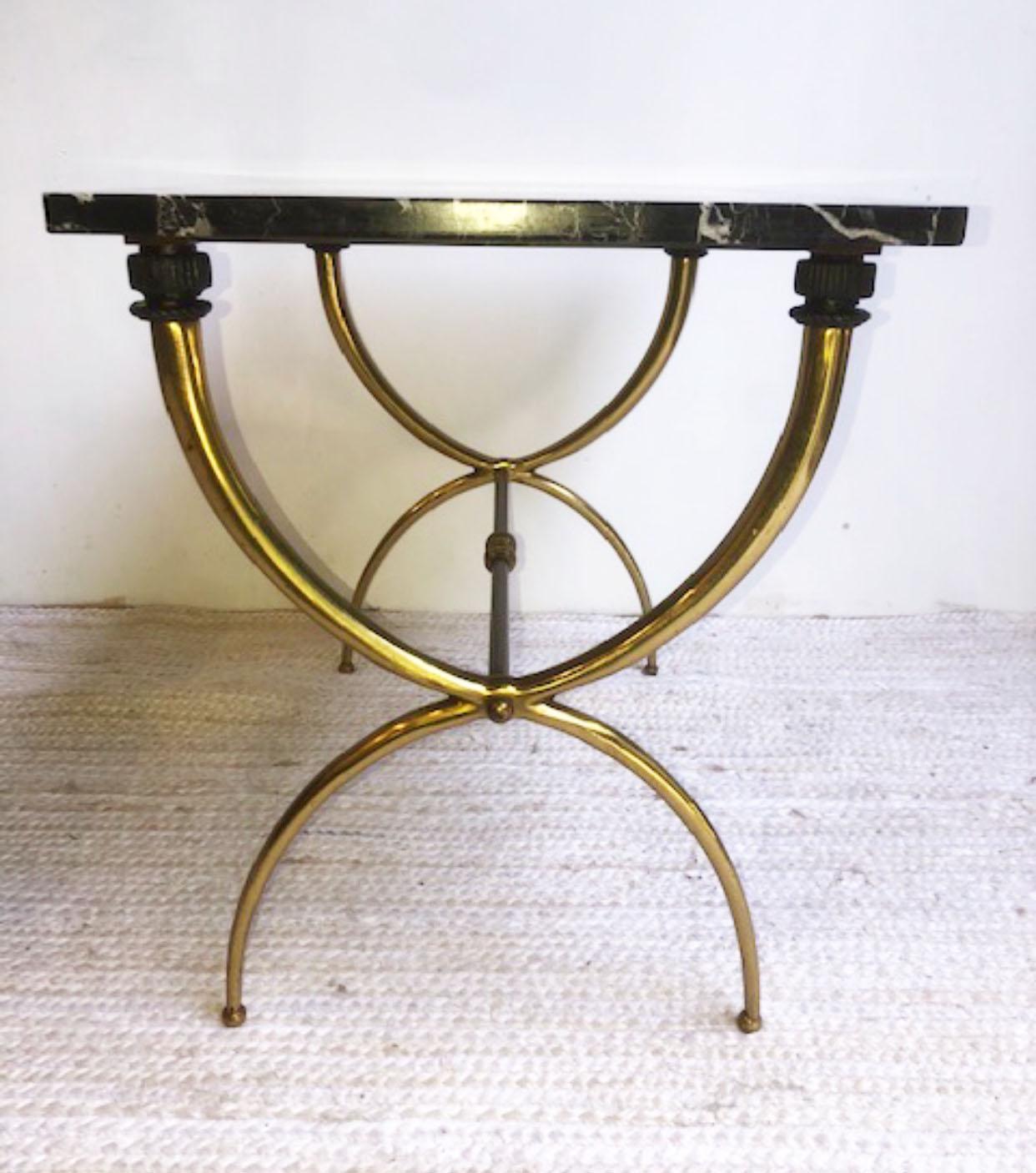 20th Century Pair of High Style Brass Based and Marble End Tables in Manner of Gio Ponti