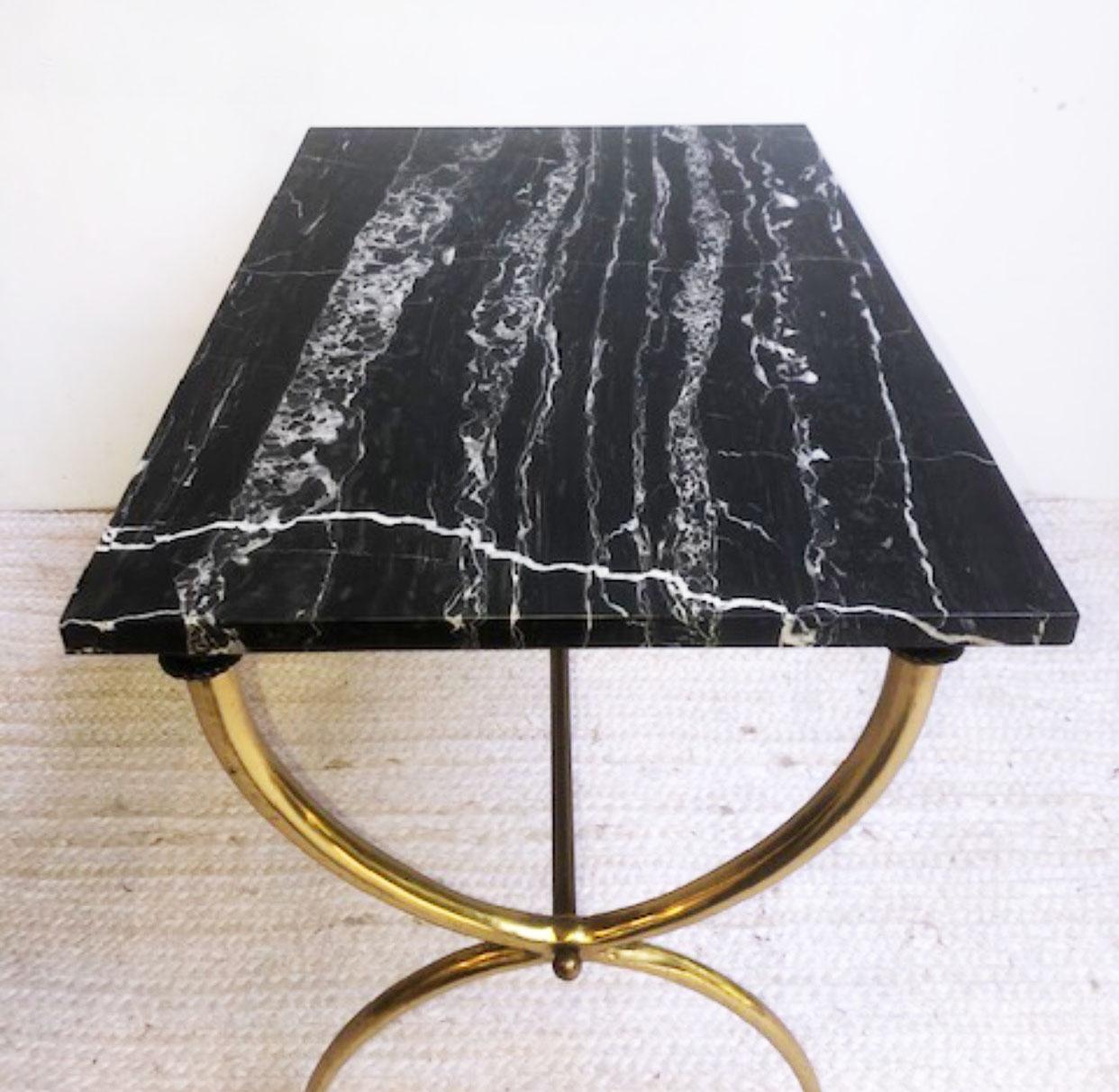 Pair of High Style Brass Based and Marble End Tables in Manner of Gio Ponti 1