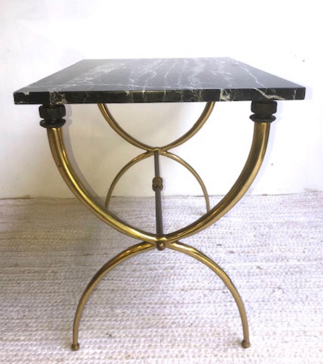 Pair of High Style Brass Based and Marble End Tables in Manner of Gio Ponti 2