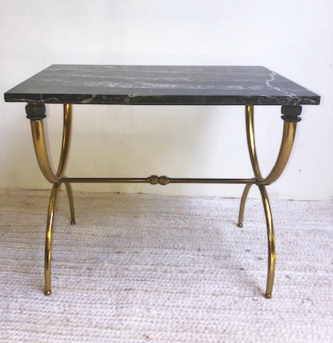 Pair of High Style Brass Based and Marble End Tables in Manner of Gio Ponti 3