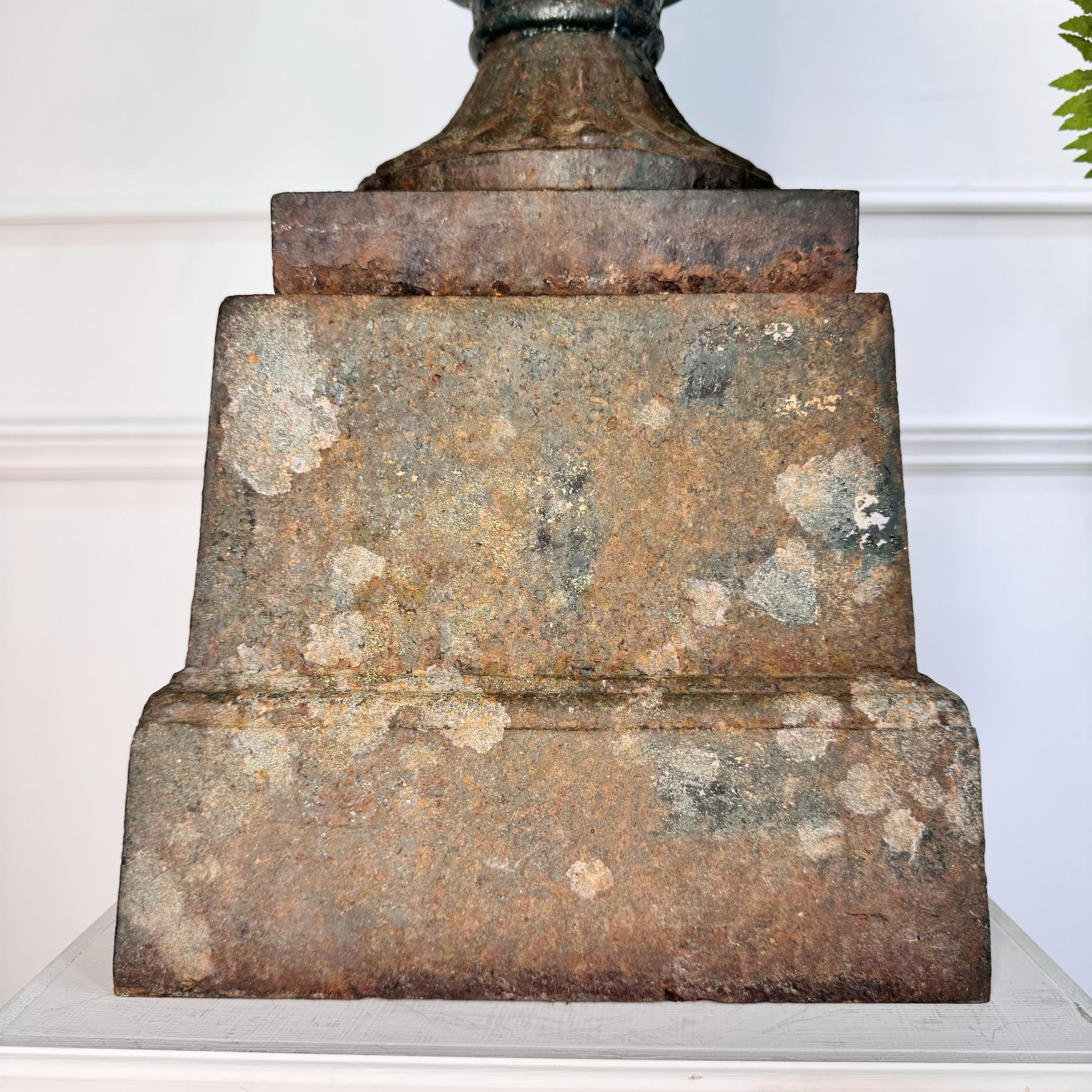 Paire d'urnes Campana en fonte de l'époque victorienne sur socle en vente 4