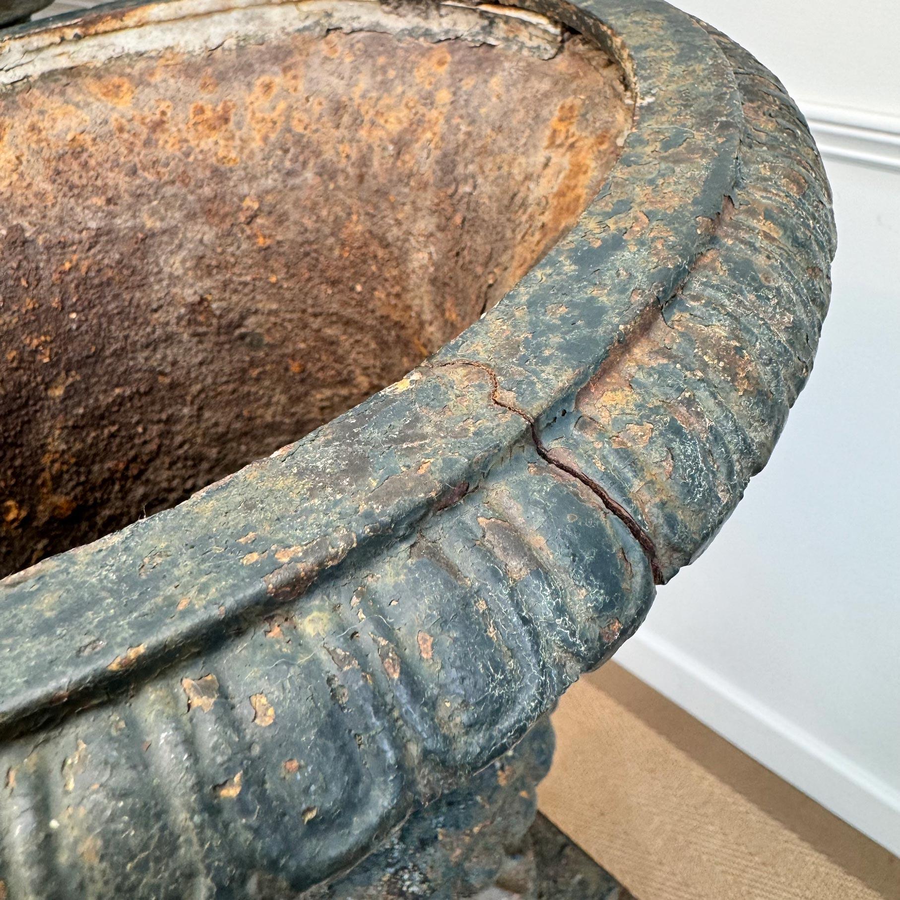 Pair of High Victorian Cast Iron Campana Urns on Plinths For Sale 6