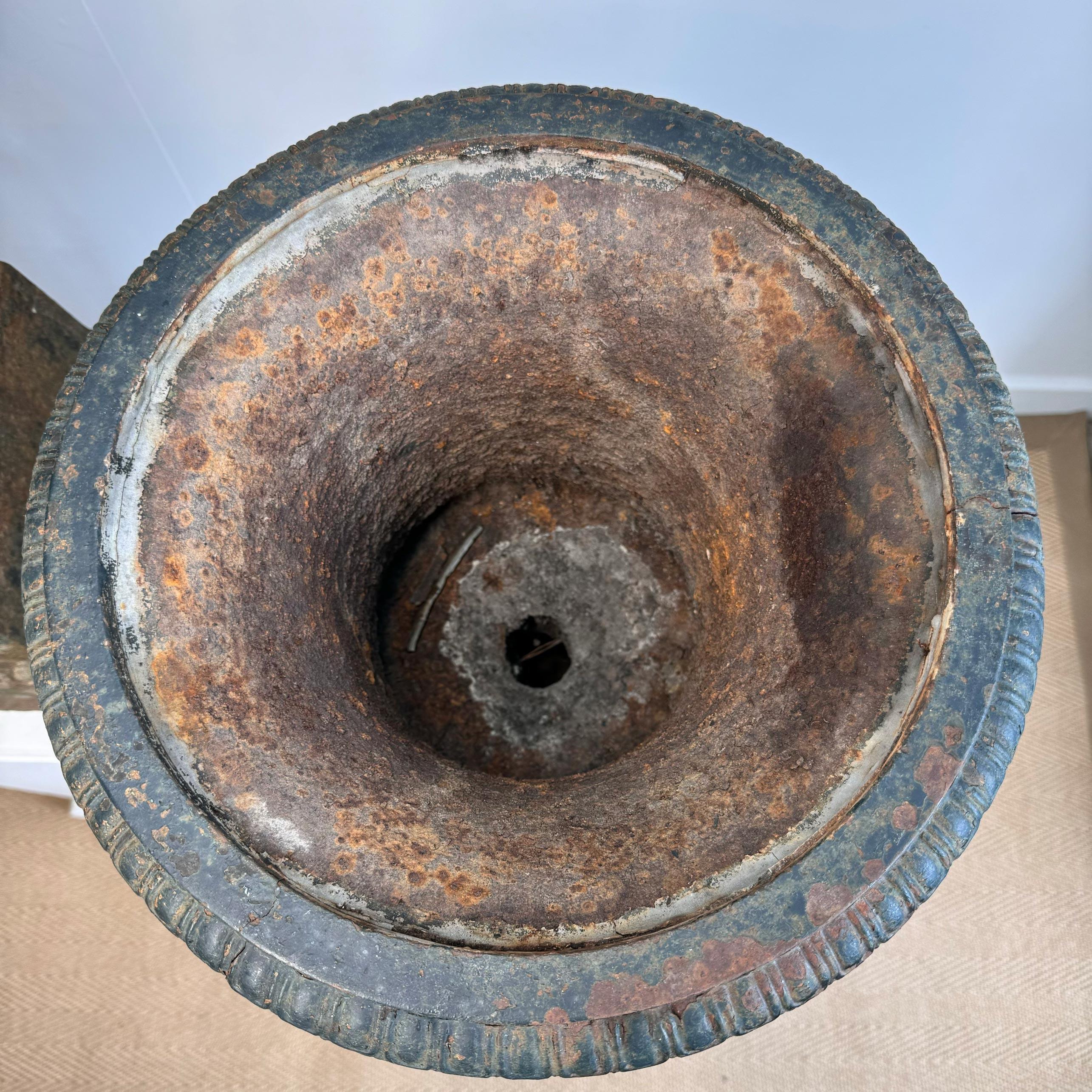 Pair of High Victorian Cast Iron Campana Urns on Plinths For Sale 8