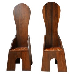 Pair of Highback Mid-Century Italian Chairs by Mario Ceroli for Poltronova