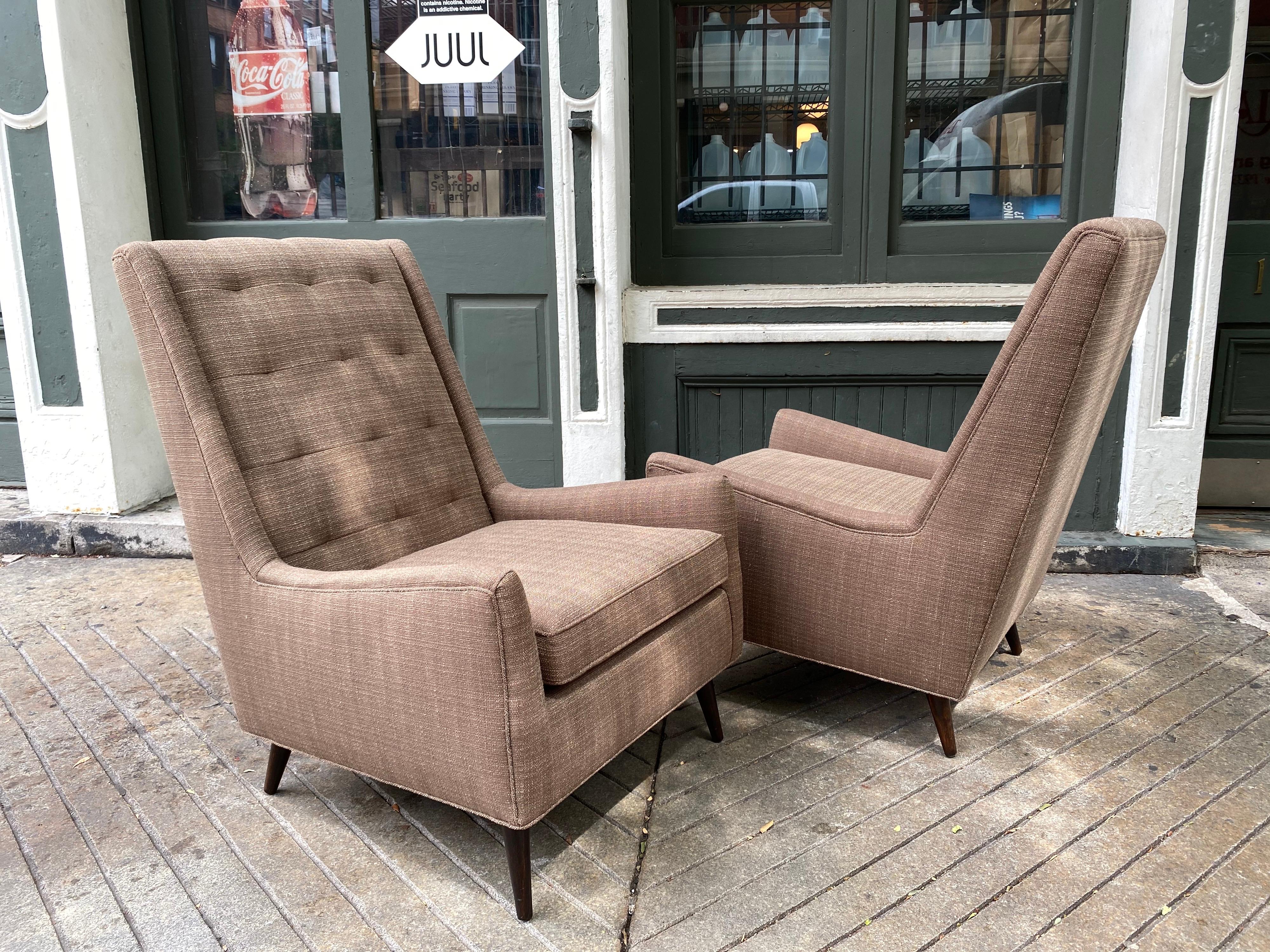 Pair of Highback Paul McCobb Style Lounge Chairs and Ottoman 6