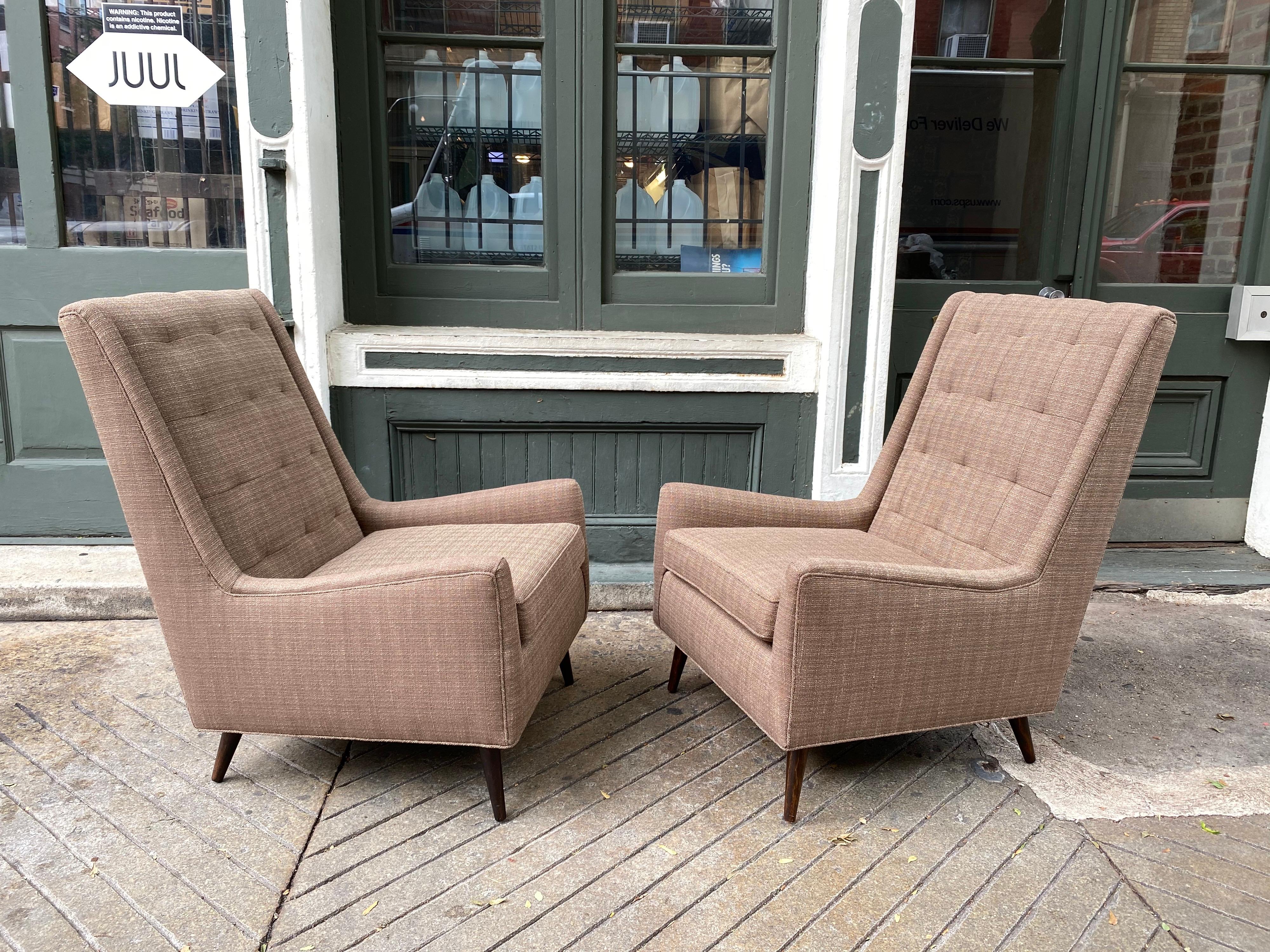 American Pair of Highback Paul McCobb Style Lounge Chairs and Ottoman